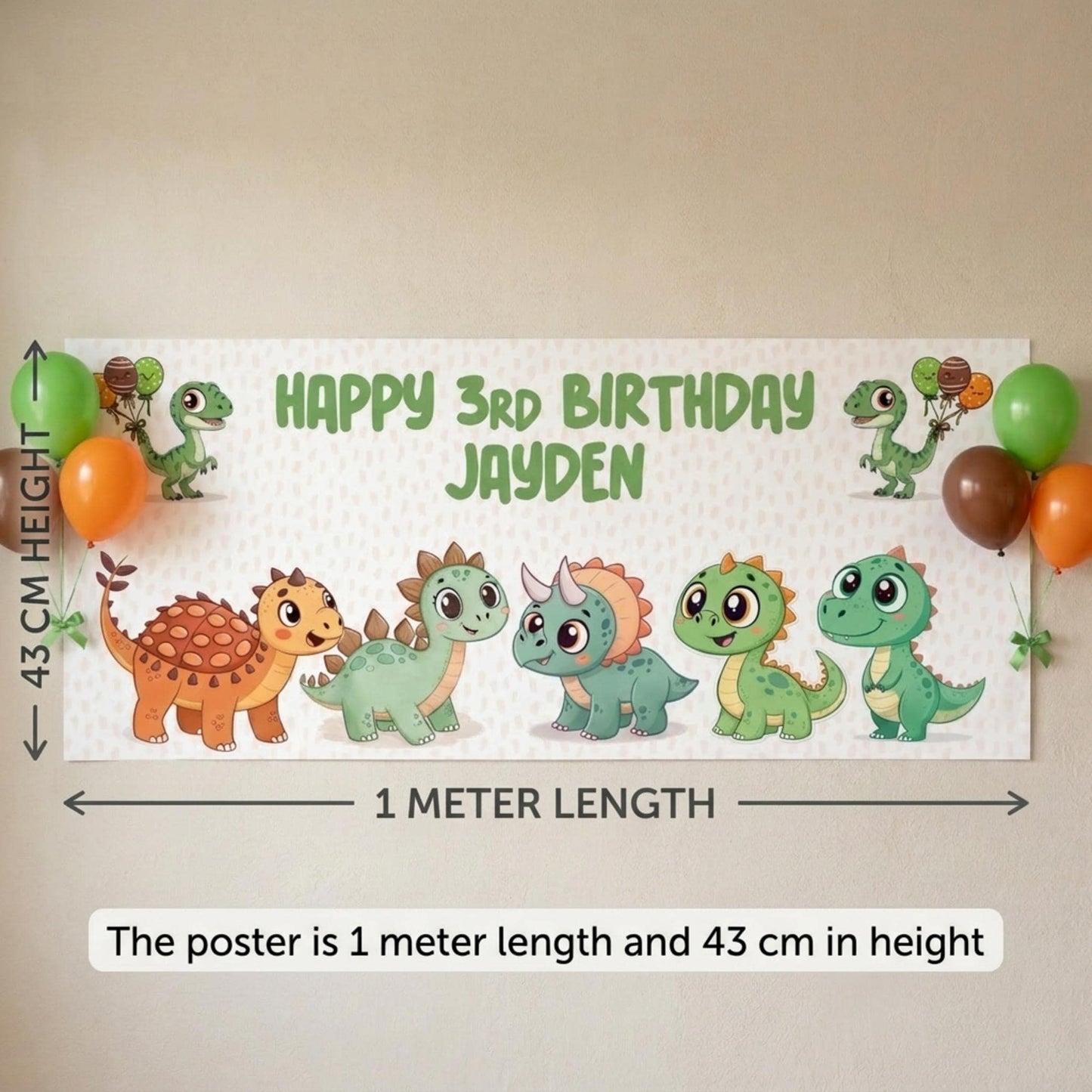 Personalised Dinosaur Birthday Banner, Custom Dino Cake Table Backdrop