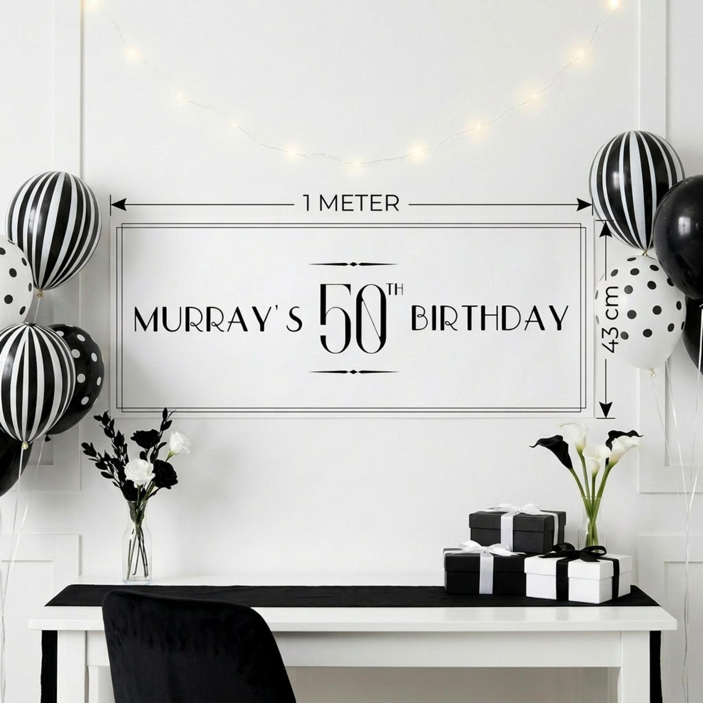 Personalised 50th Birthday Banner, Custom Name Art Deco Party Poster