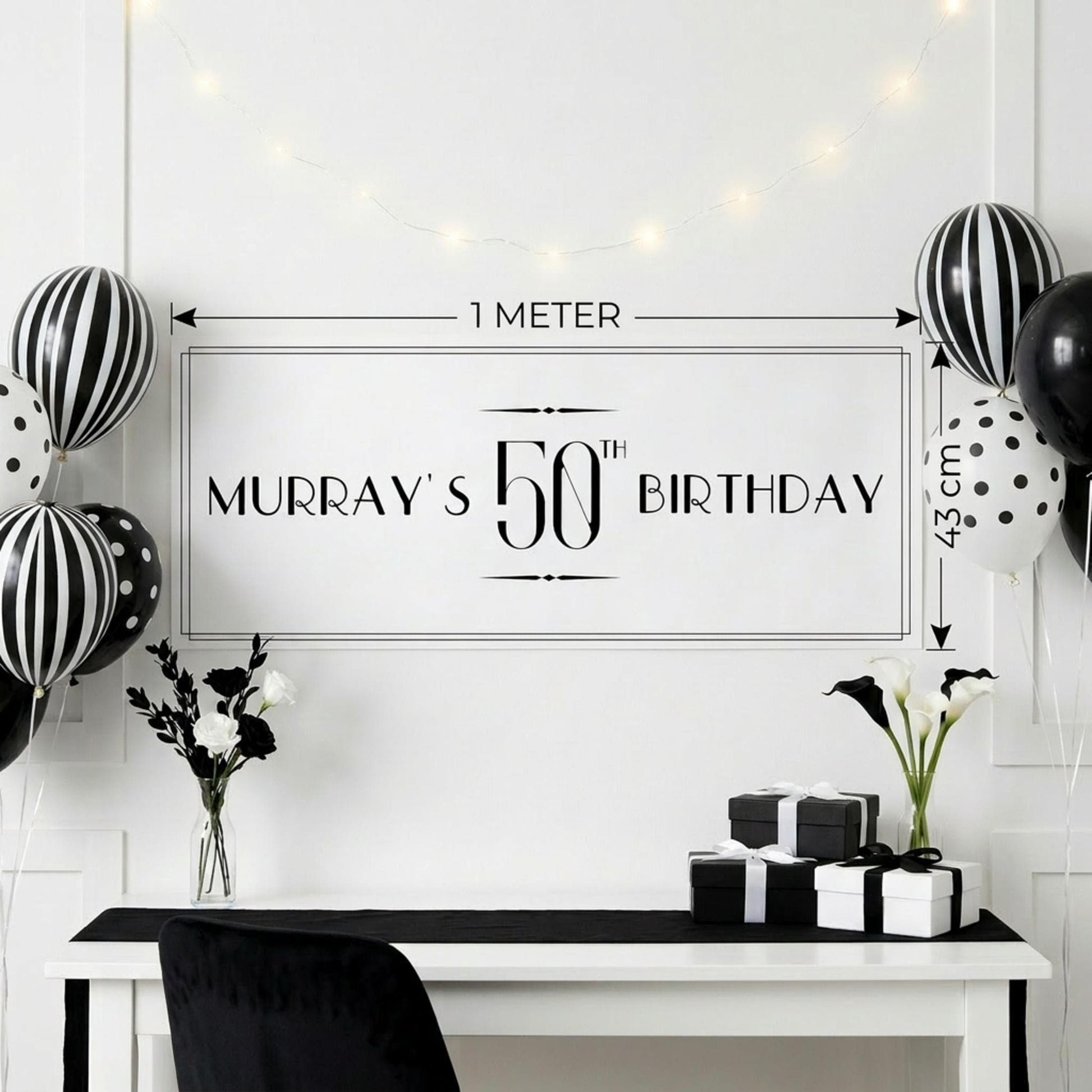 Personalised 50th Birthday Banner, Custom Name Art Deco Party Poster