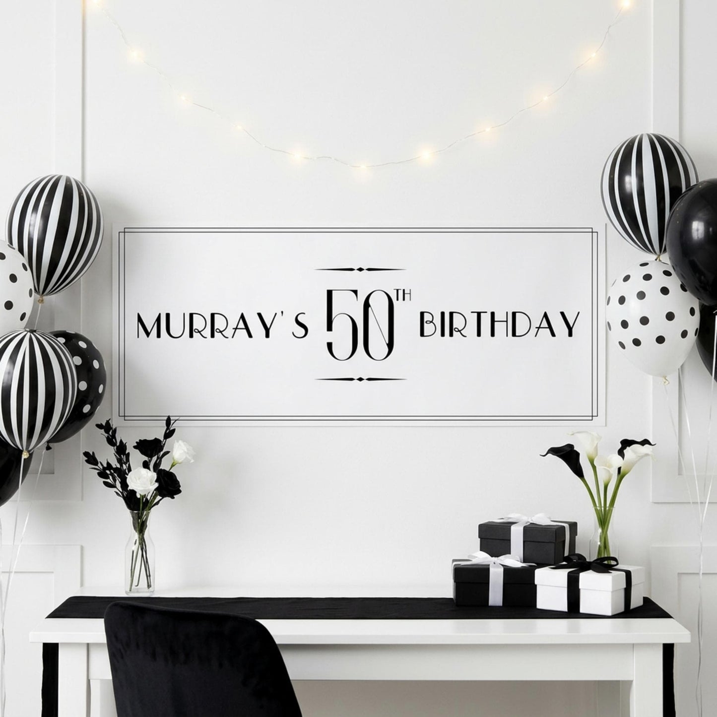 Personalised 50th Birthday Banner, Custom Name Art Deco Party Poster