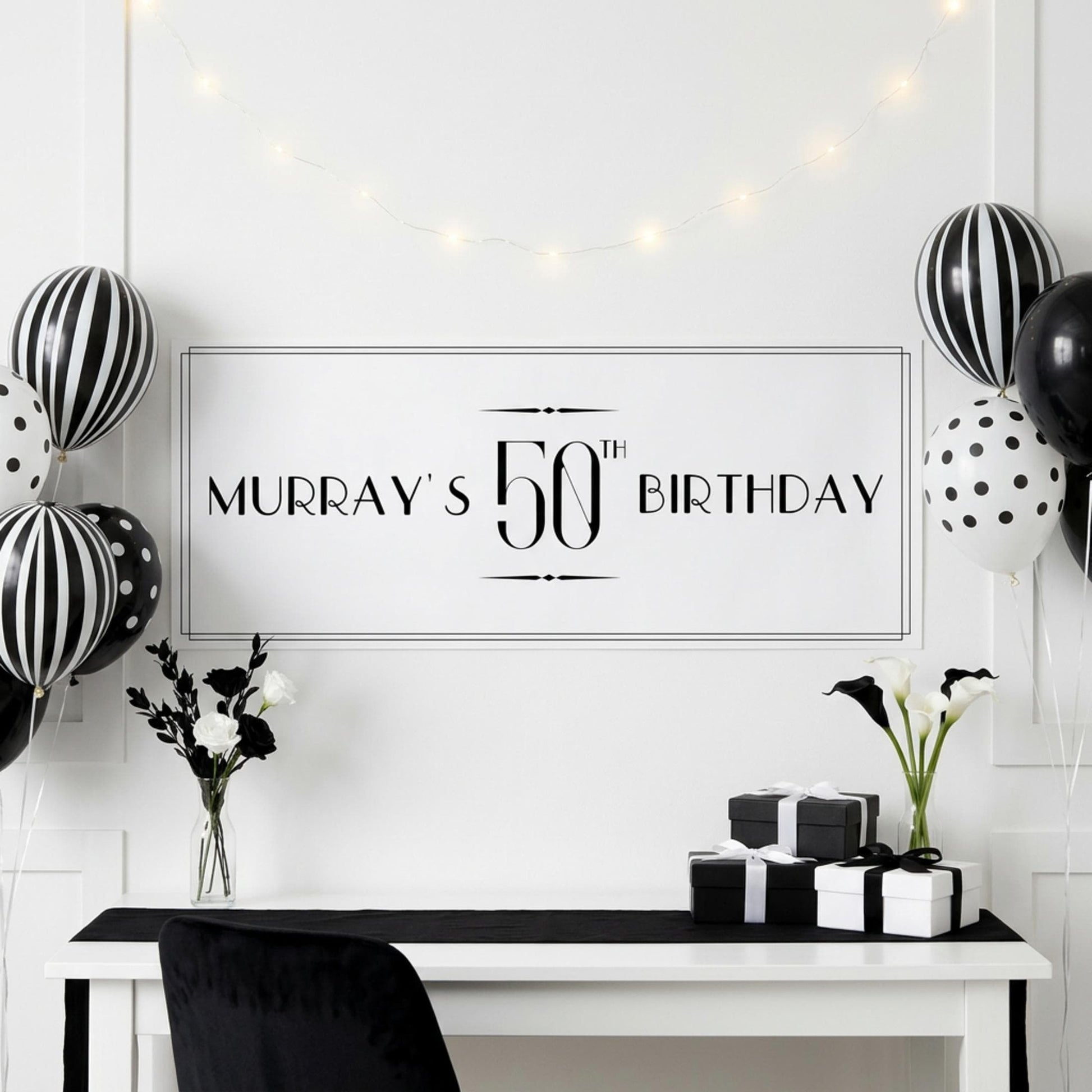 Personalised 50th Birthday Banner, Custom Name Art Deco Party Poster