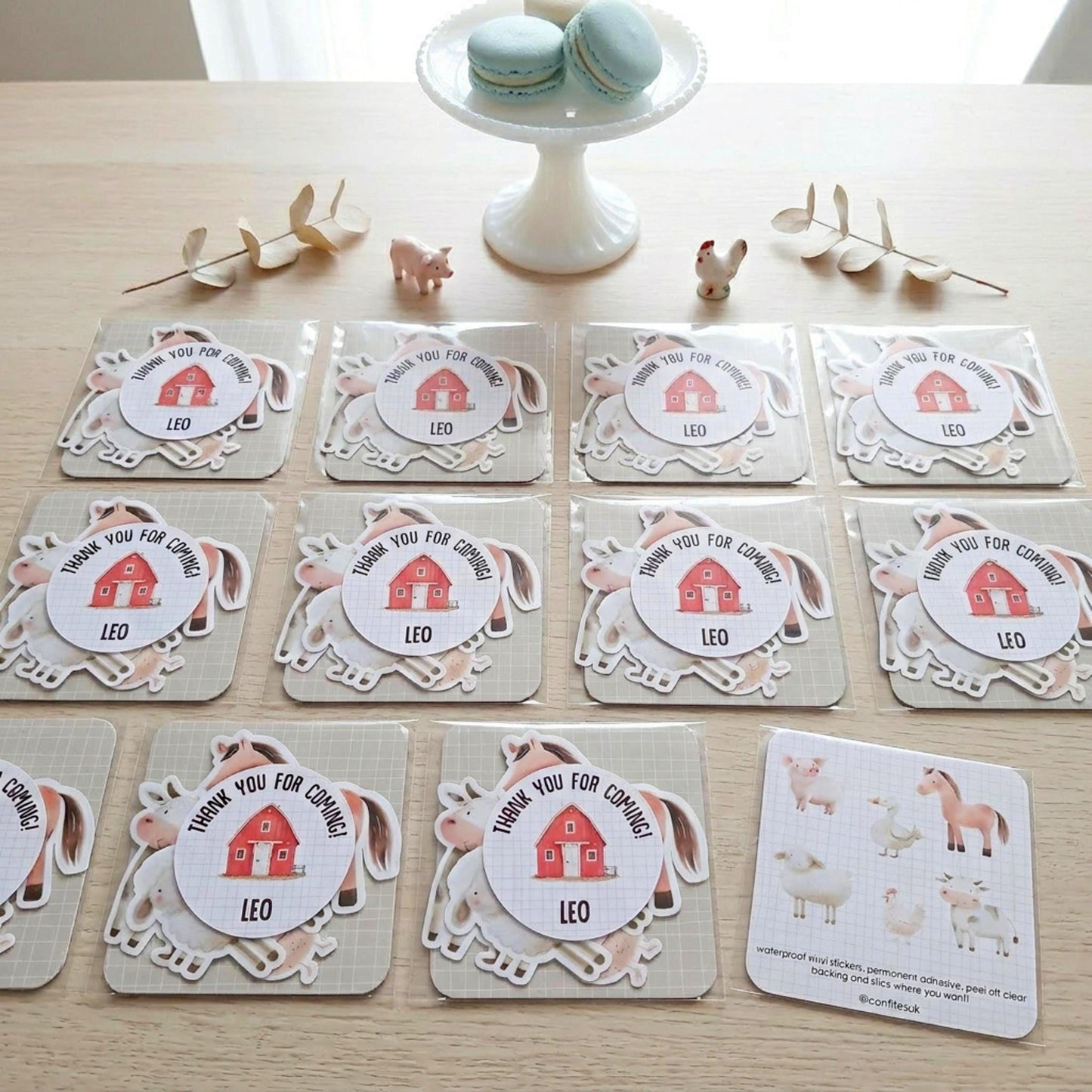 Personalised Farm Vinyl Stickers Party Bags, Custom Farmyard Birthday Favours