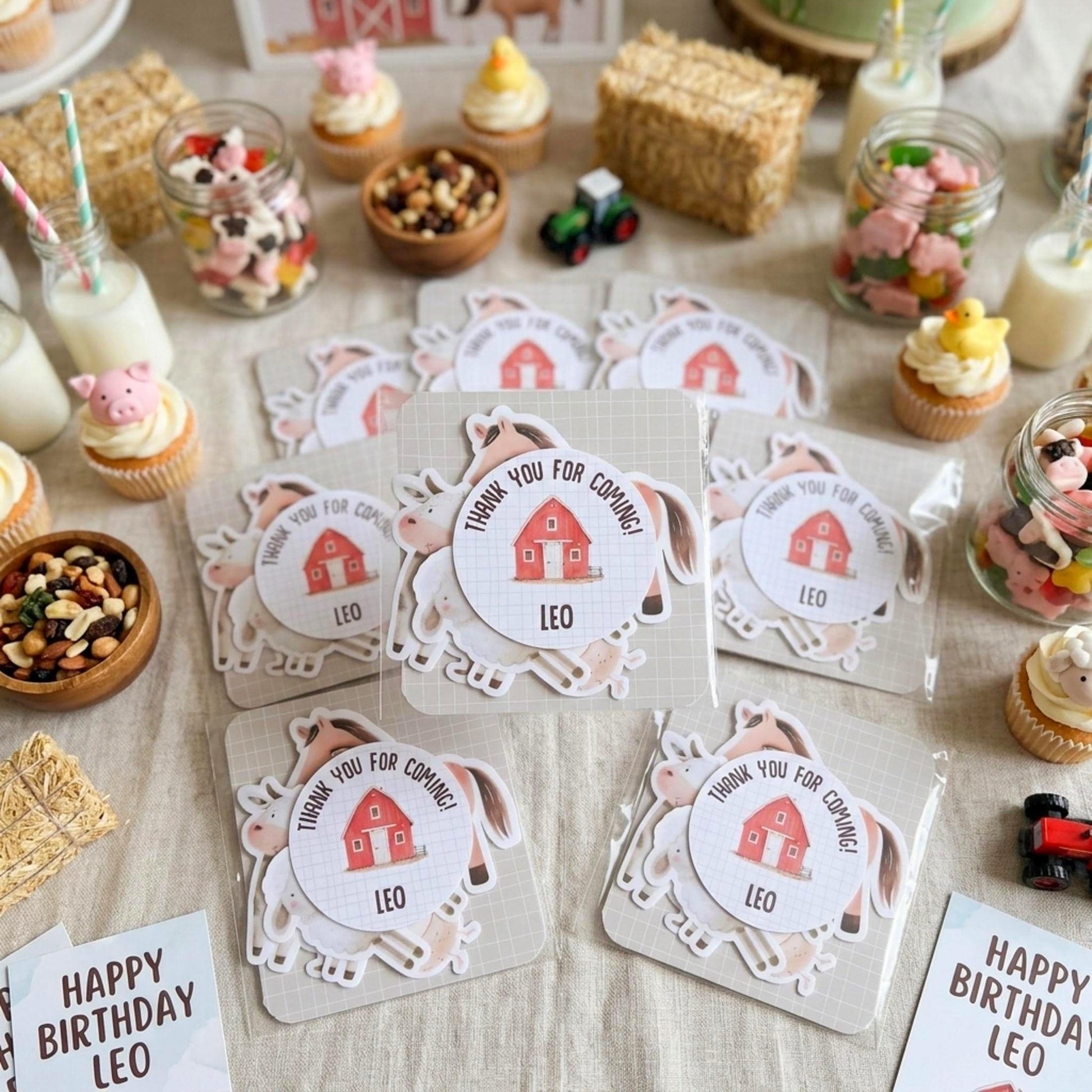 Personalised Farm Vinyl Stickers Party Bags, Custom Farmyard Birthday Favours