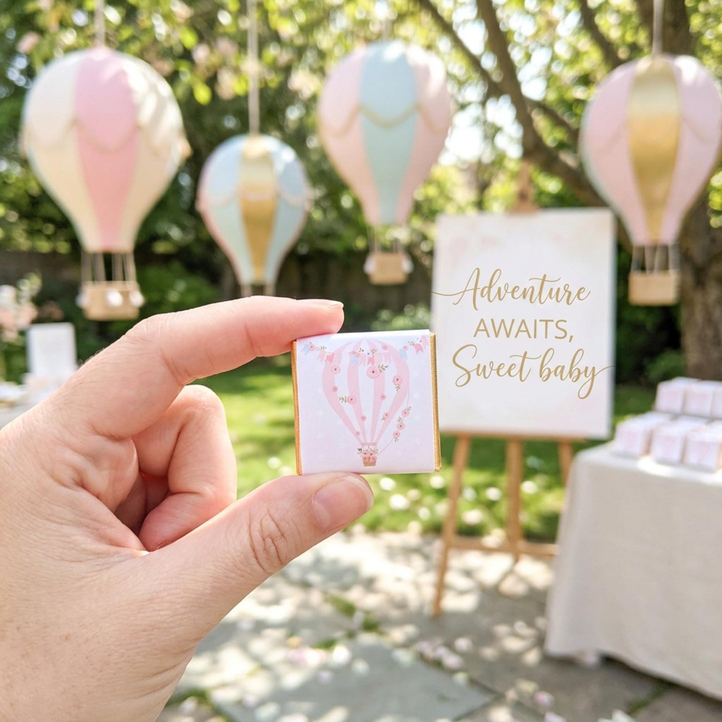 Personalised Hot Air Balloon Chocolates – Baby Shower Guest Favours, Adventure Awaits Treats