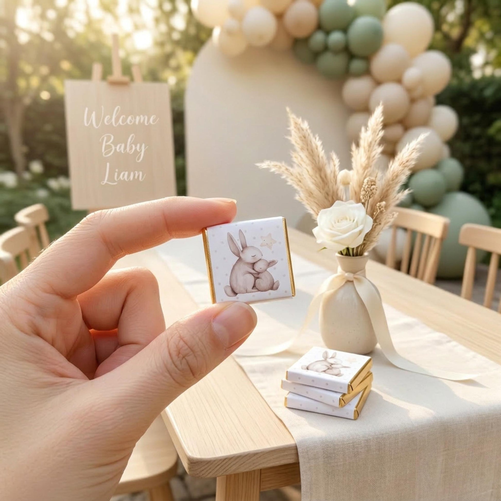 Personalised Mum and Baby Bunny Chocolates – Custom Baby Shower Favours