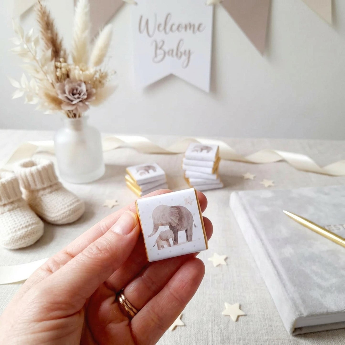 Personalised Mother Baby Elephant Shower Favours – Chocolate Guest Gifts