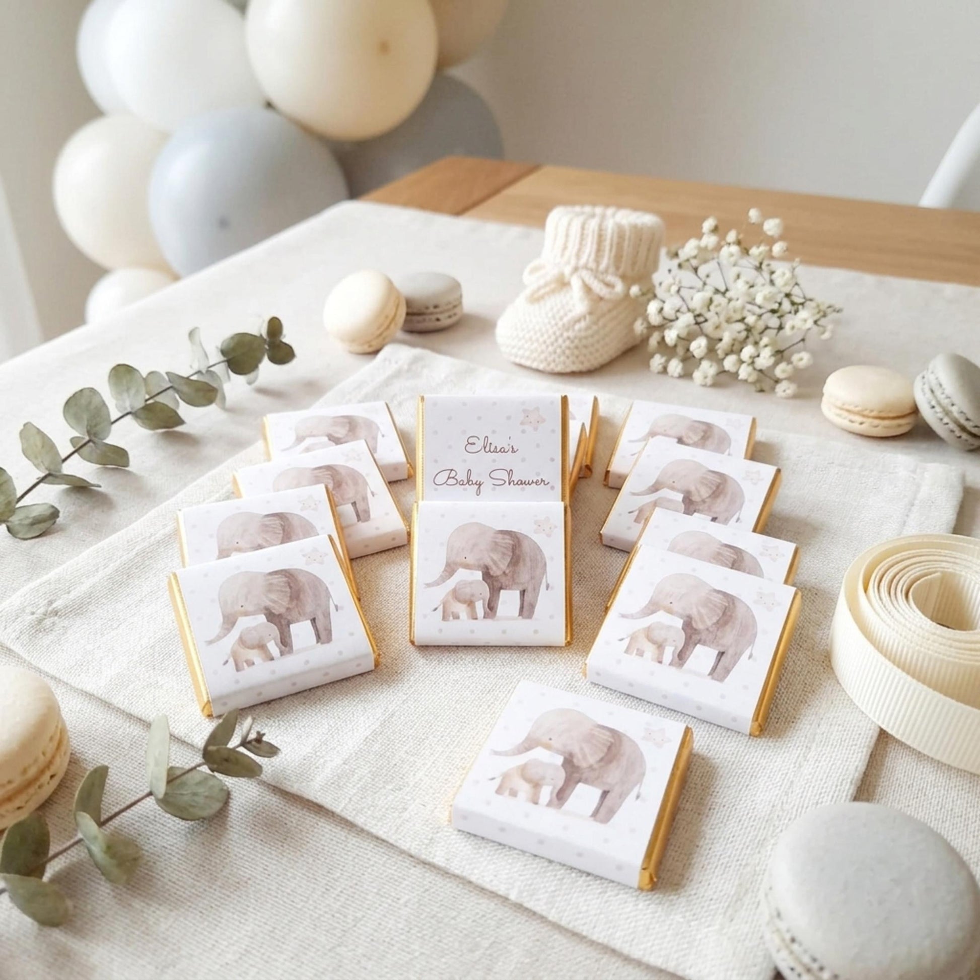 Personalised Mother Baby Elephant Shower Favours – Chocolate Guest Gifts