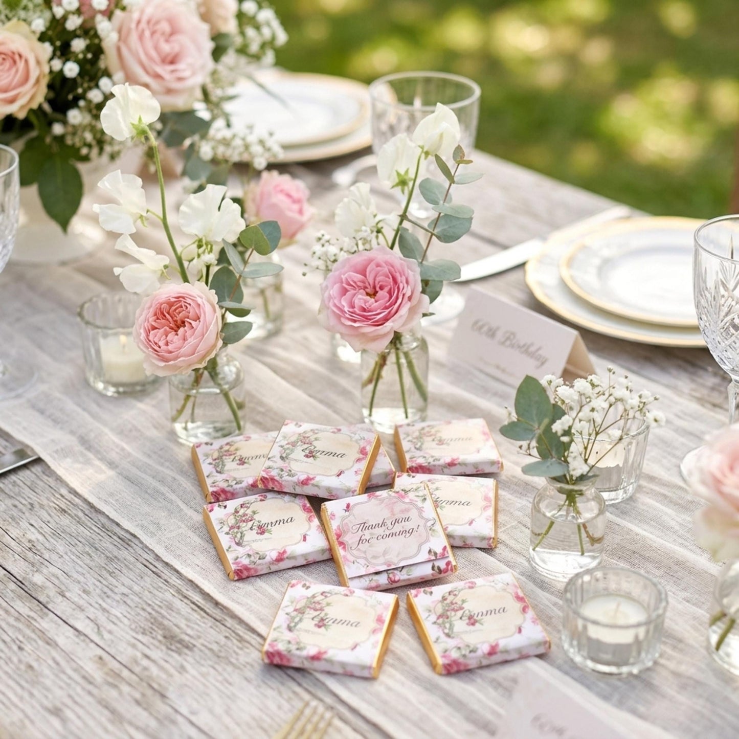Personalised Rose Birthday Party Favours - Floral Chocolate Treats - Custom Guest Gifts - Party Bags Fillers