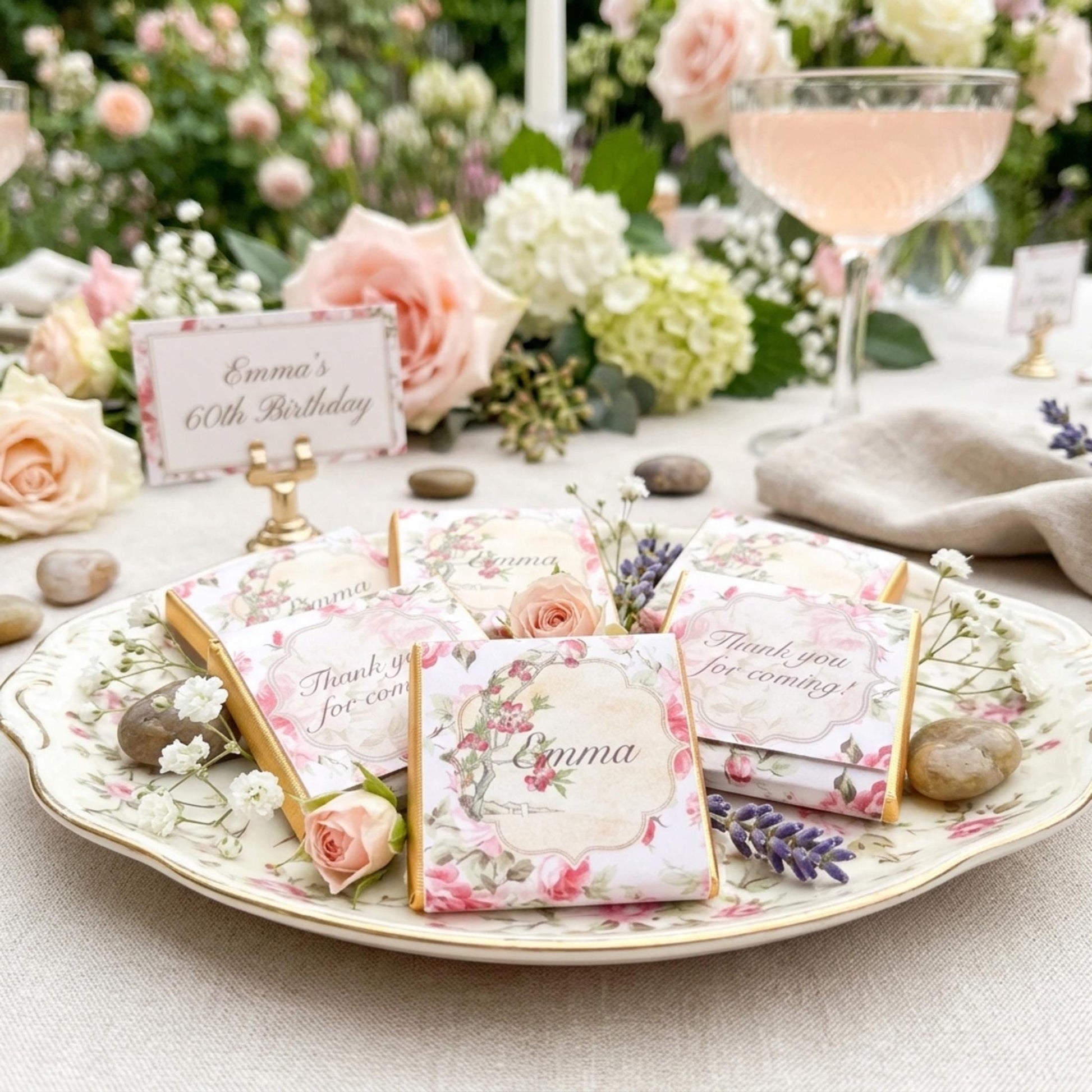 Personalised Rose Birthday Party Favours - Floral Chocolate Treats - Custom Guest Gifts - Party Bags Fillers