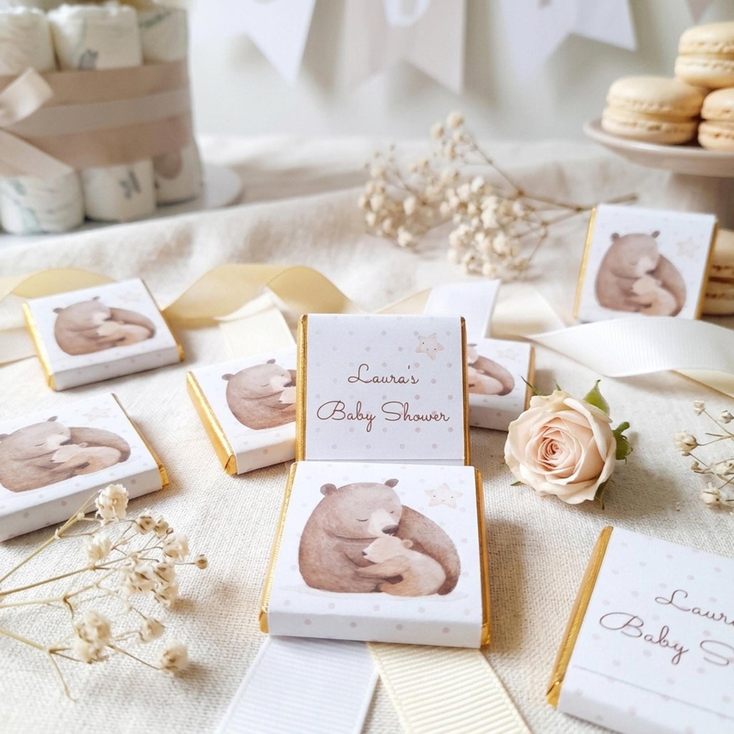 Mama Bear Baby Shower Chocolate Favours – Custom Guest Treats, Teddy Bear Party Bags