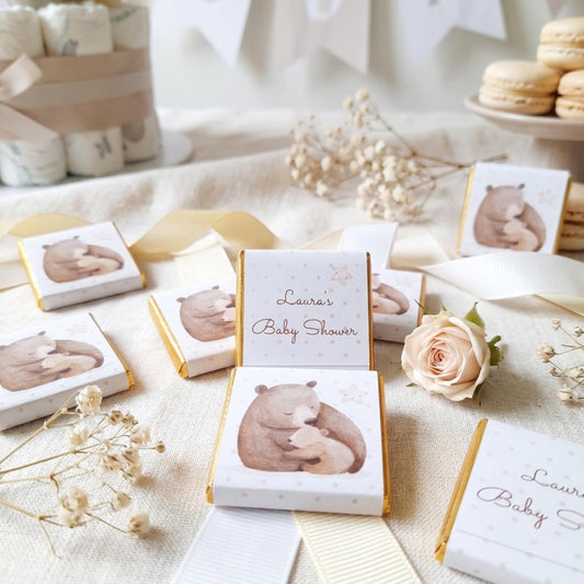 Mama Bear Baby Shower Chocolate Favours – Custom Guest Treats, Teddy Bear Party Bags