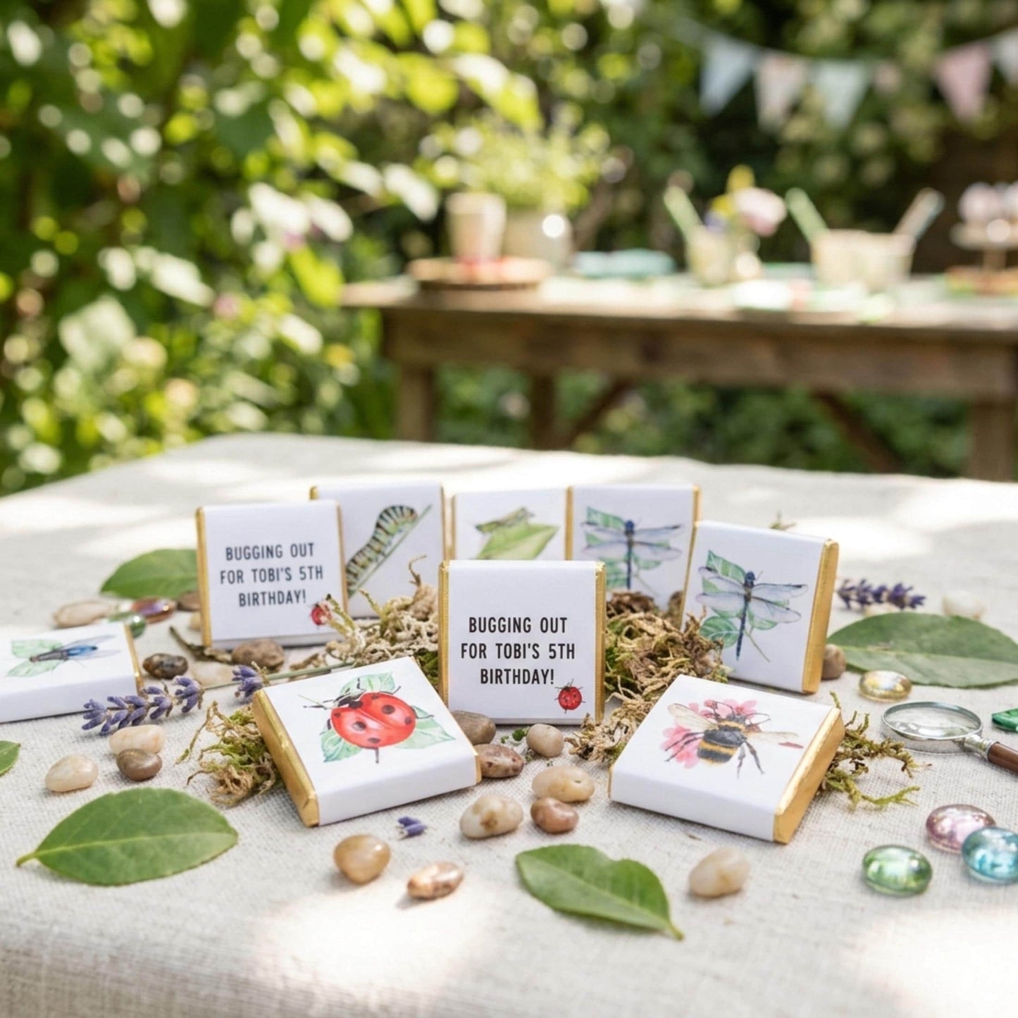 Personalised Garden Bugs Chocolates – Birthday Party Favours, Nature Theme Treats