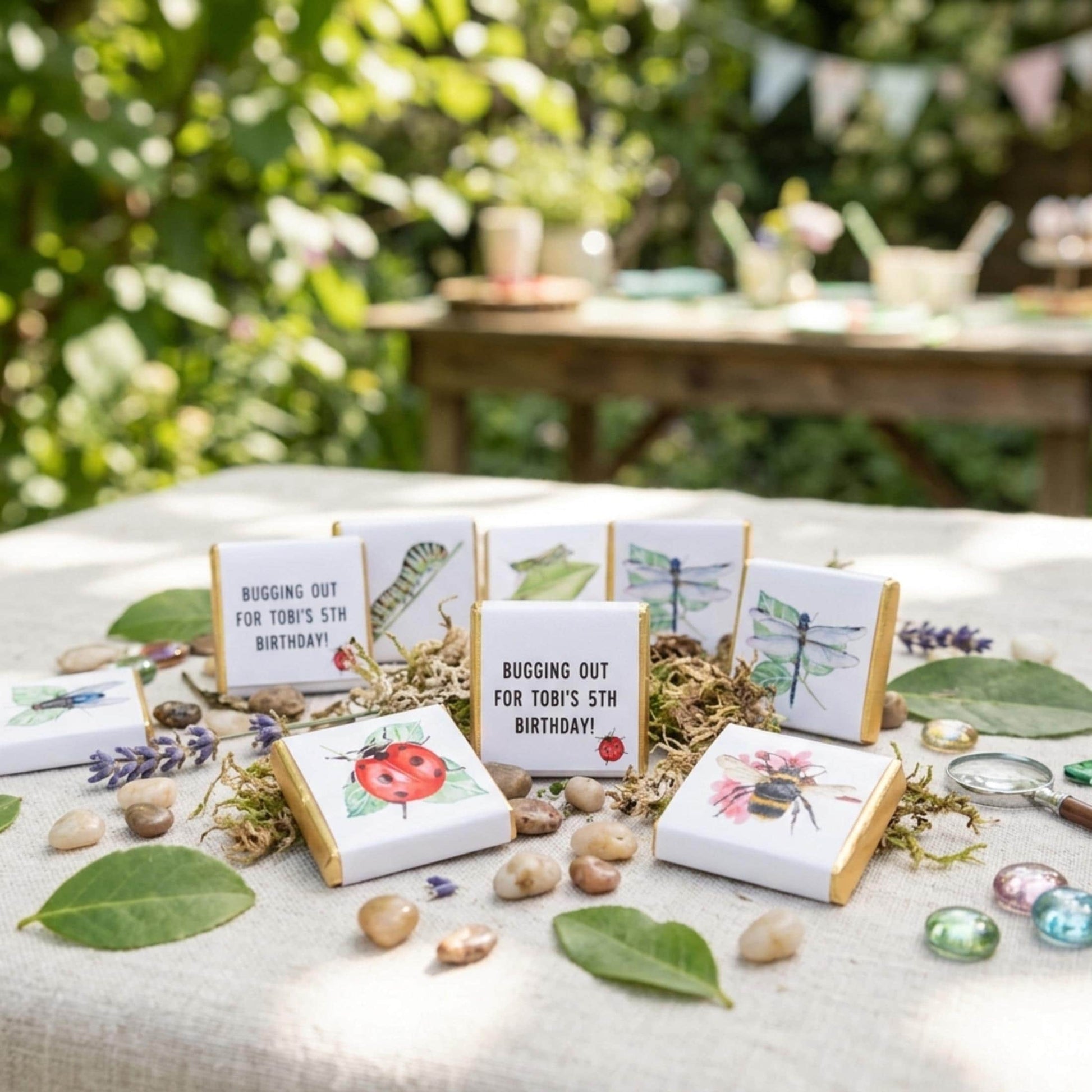 Personalised Garden Bugs Chocolates – Birthday Party Favours, Nature Theme Treats