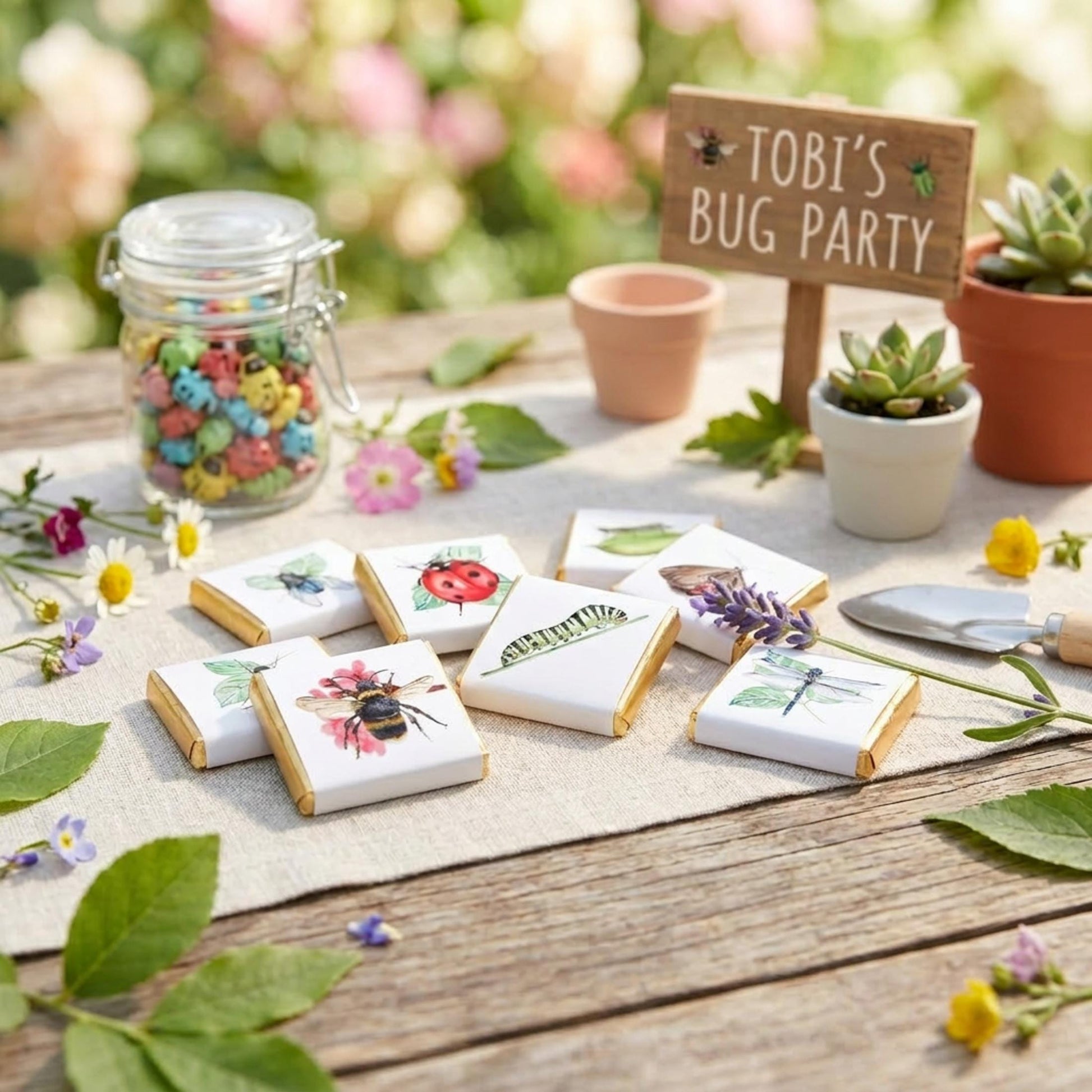 Personalised Garden Bugs Chocolates – Birthday Party Favours, Nature Theme Treats