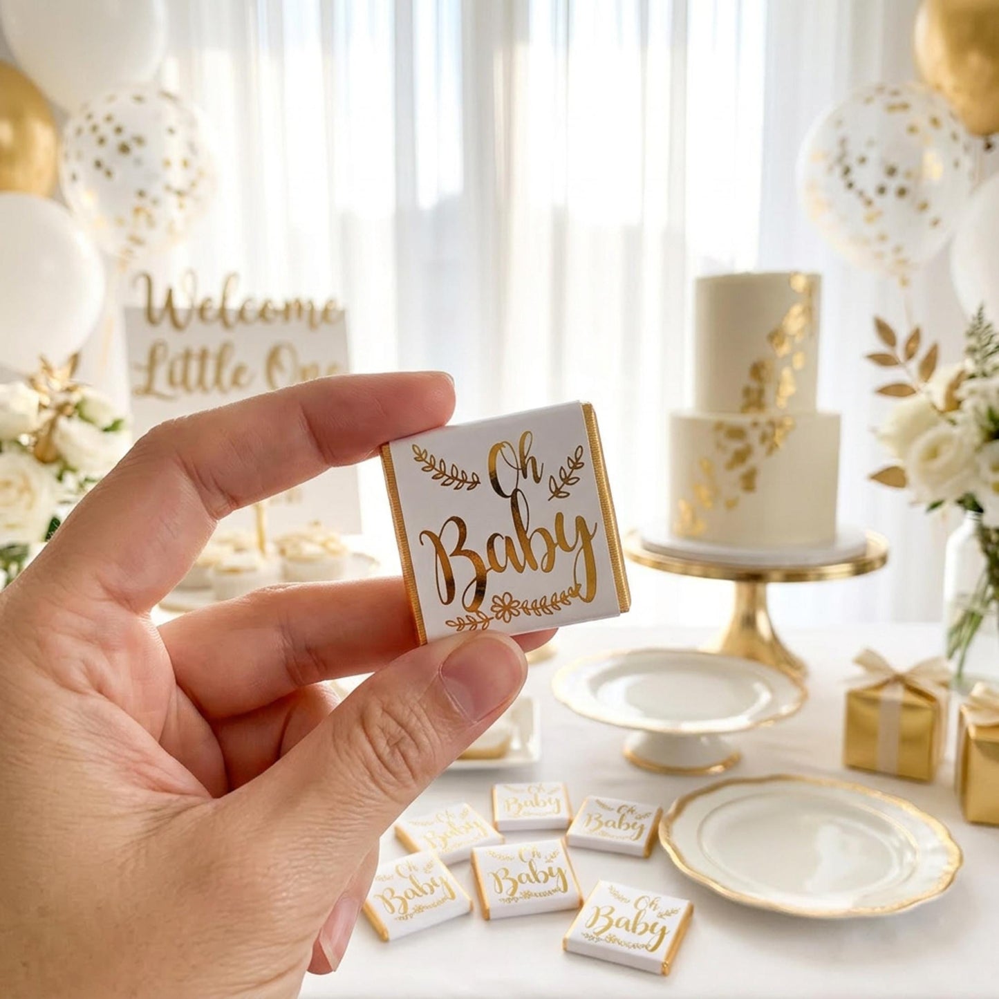 Personalised Oh Baby Chocolate Favours – Baby Shower Guest Treats Gold Foiled