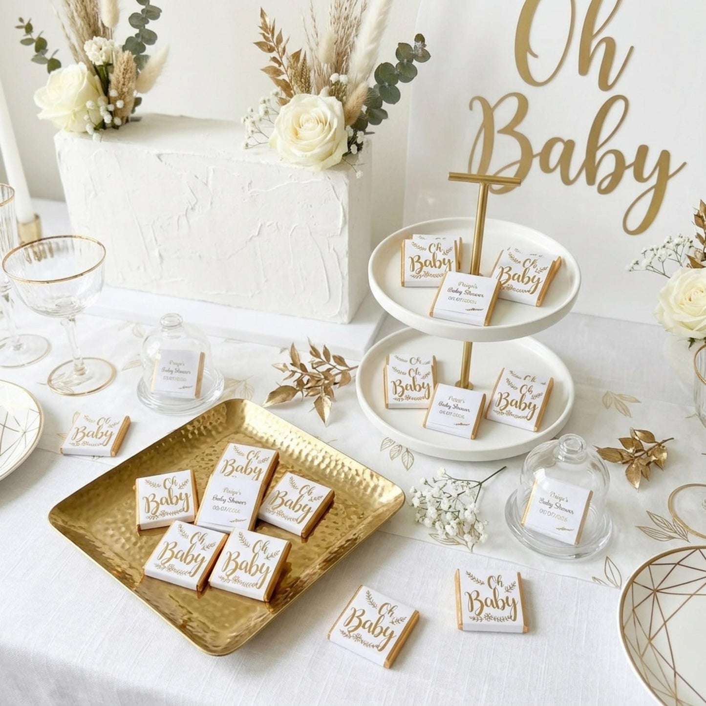 Personalised Oh Baby Chocolate Favours – Baby Shower Guest Treats Gold Foiled