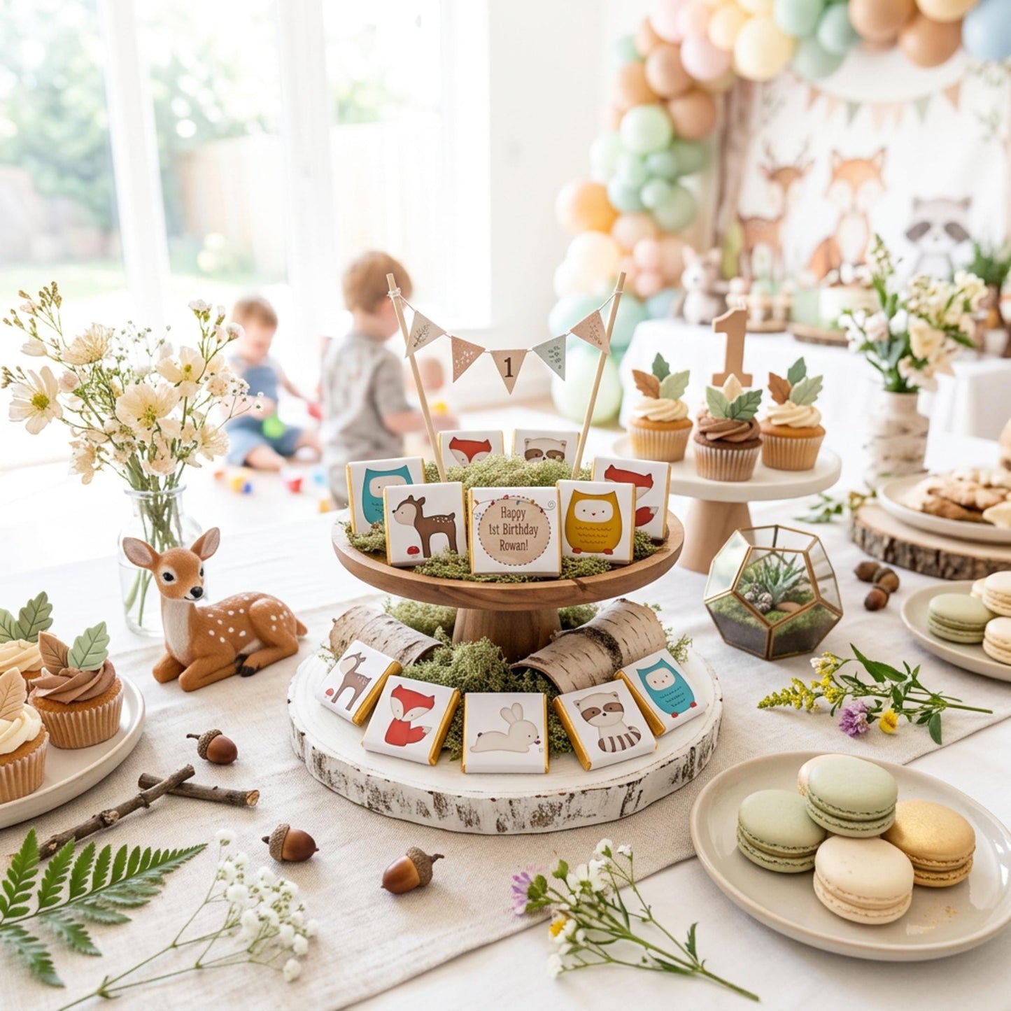Personalised Woodland Chocolate Favours – Forest Animal Birthday Treats, Baby Shower Bag Fillers