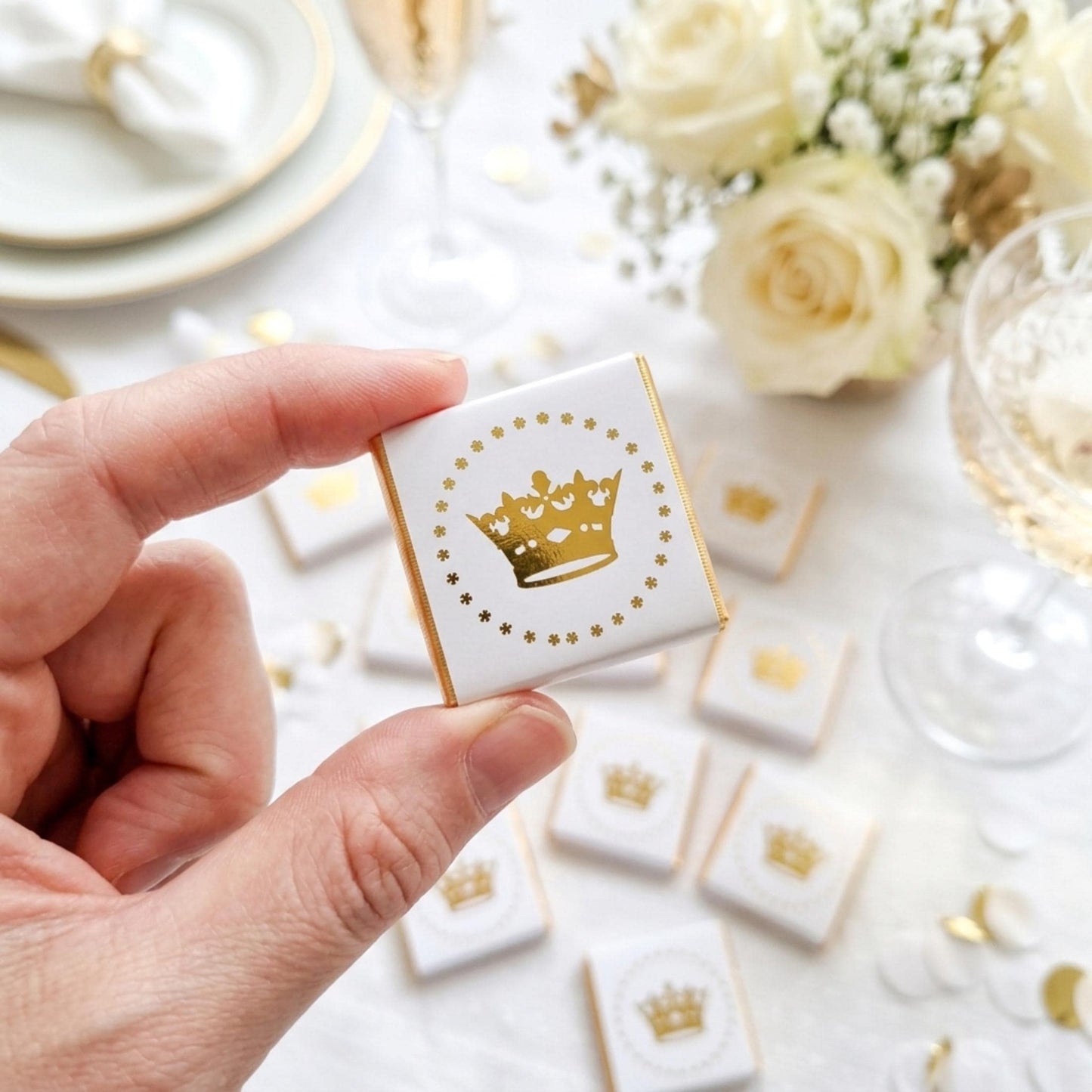 Personalised Crown Chocolates – Prince Princess Birthday Party Favours (Gold Foil)