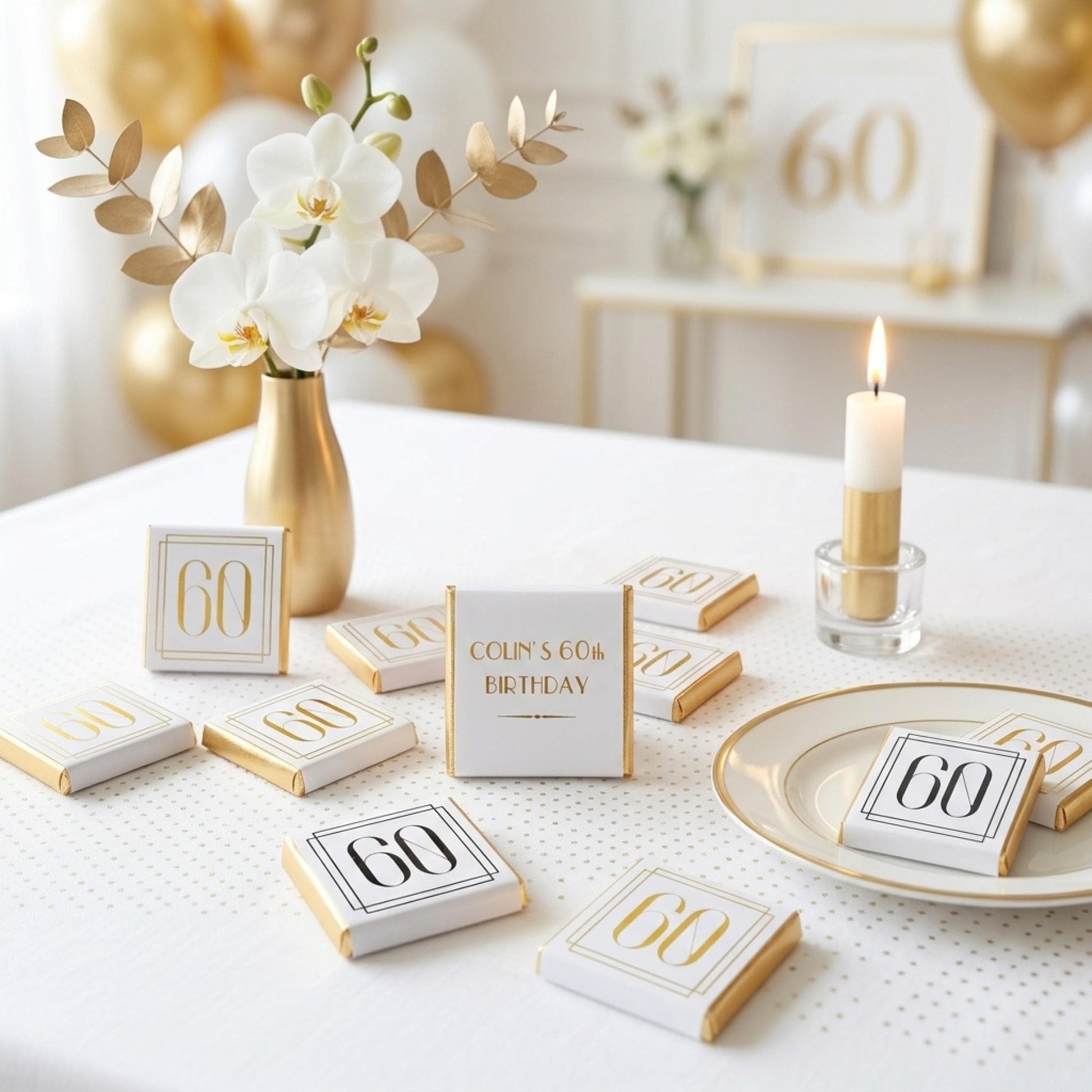 Personalised Milestone Birthday Favours - Gold Foiled Number Chocolates - Custom 18th 21st 30th 40th 50th Guest Gifts - Elegant Party Treats