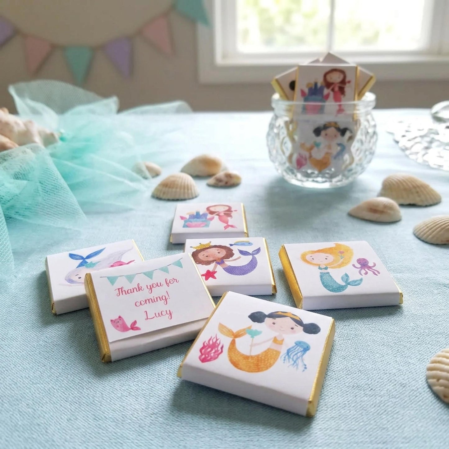 Personalised Mermaid Party Favours - Under the Sea Birthday Chocolate Treats - Ocean Theme Party Bag Fillers