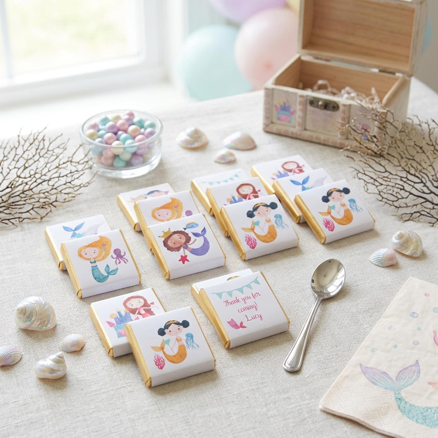 Personalised Mermaid Party Favours - Under the Sea Birthday Chocolate Treats - Ocean Theme Party Bag Fillers