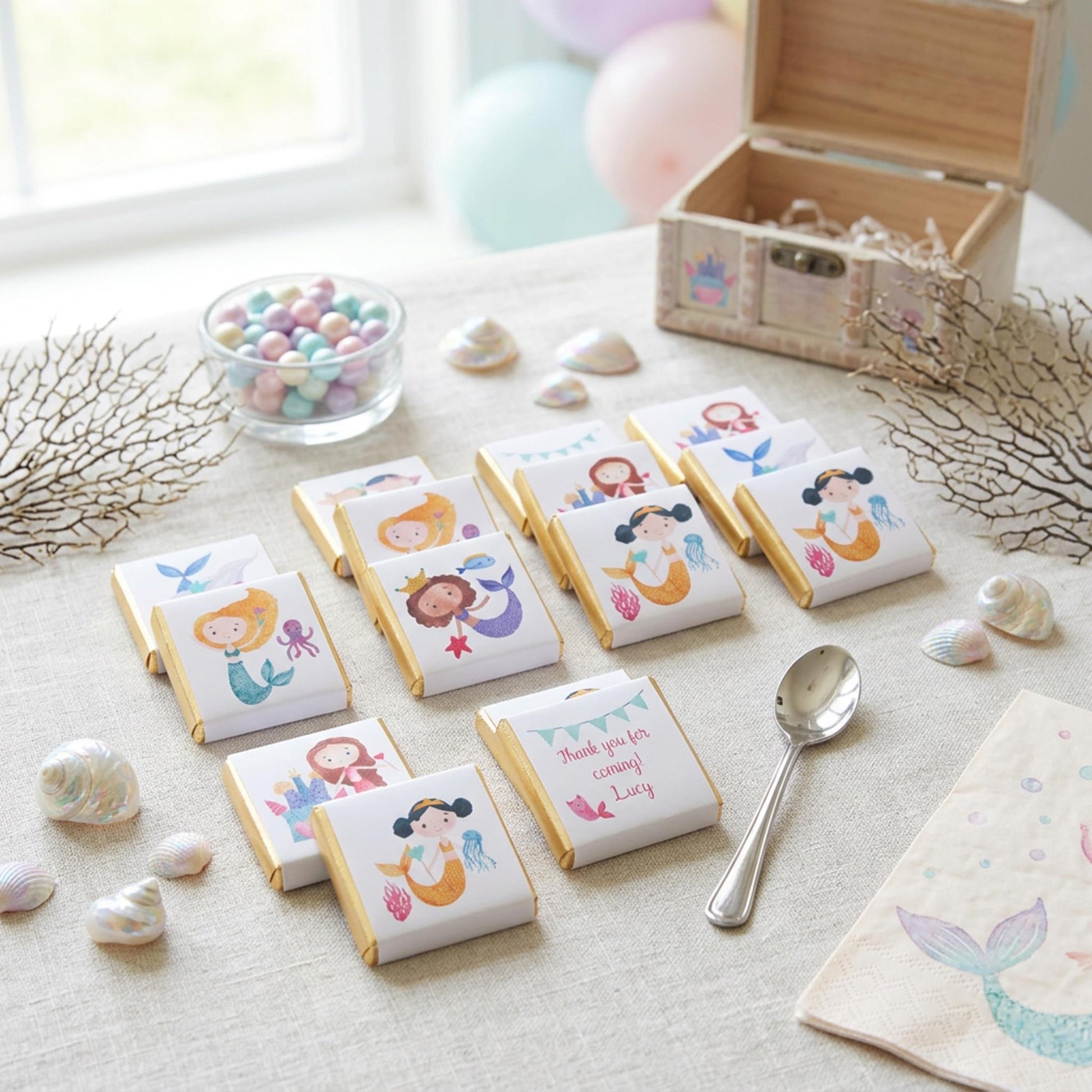 Personalised Mermaid Party Favours - Under the Sea Birthday Chocolate Treats - Ocean Theme Party Bag Fillers