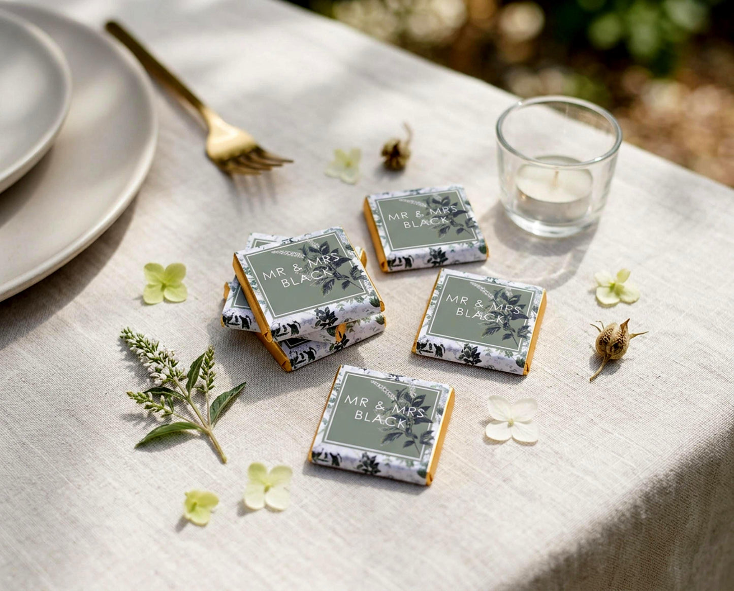Personalised Wedding Chocolate Favours – Botanical Mr & Mrs Guest Treats