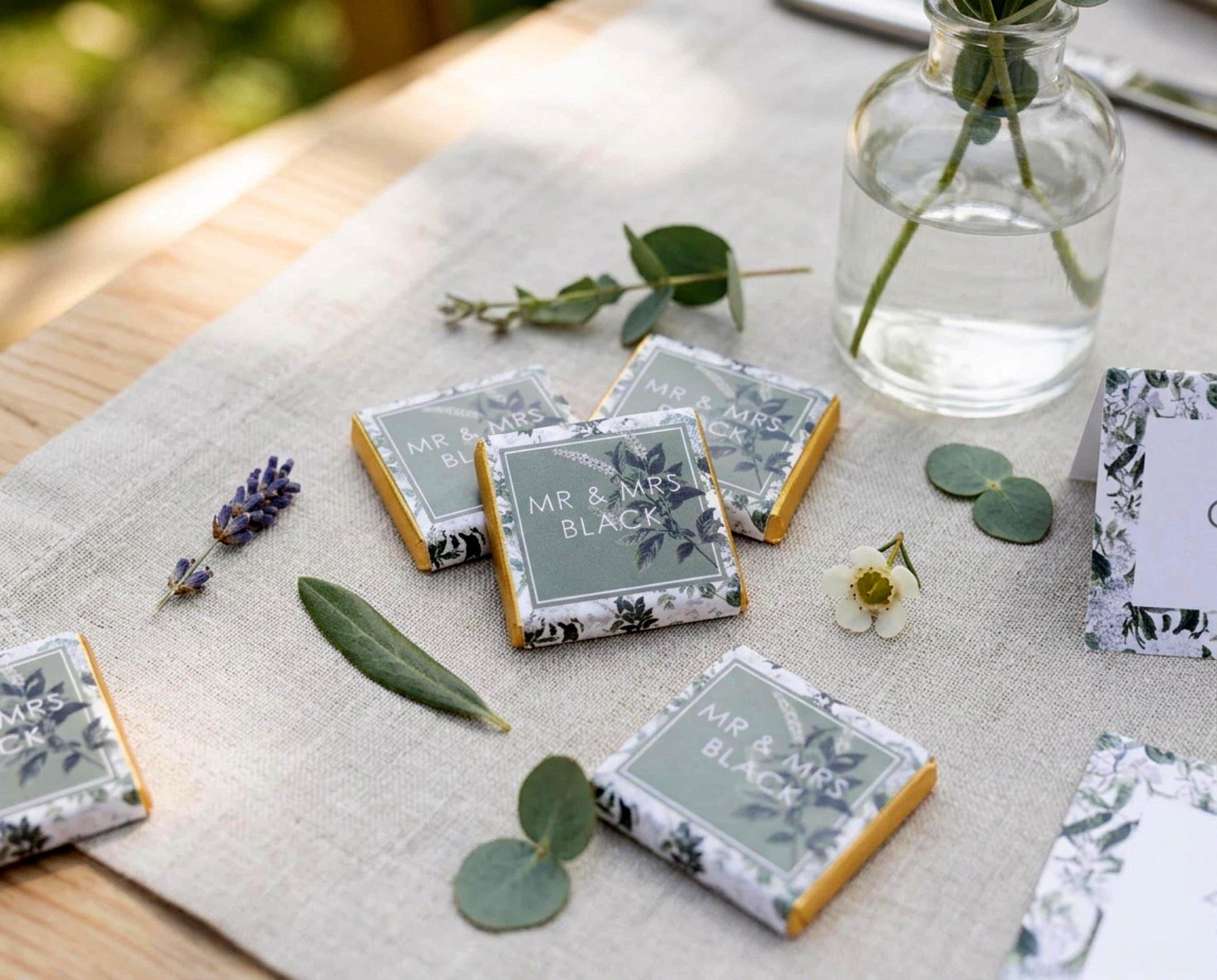 Personalised Wedding Chocolate Favours – Botanical Mr & Mrs Guest Treats