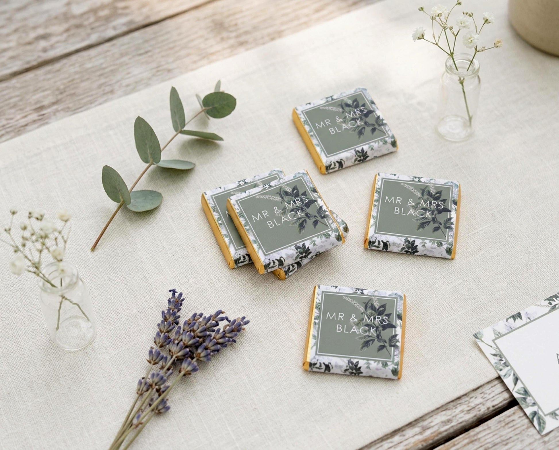 Personalised Wedding Chocolate Favours – Botanical Mr & Mrs Guest Treats