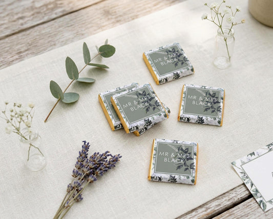 Personalised Wedding Chocolate Favours – Botanical Mr & Mrs Guest Treats
