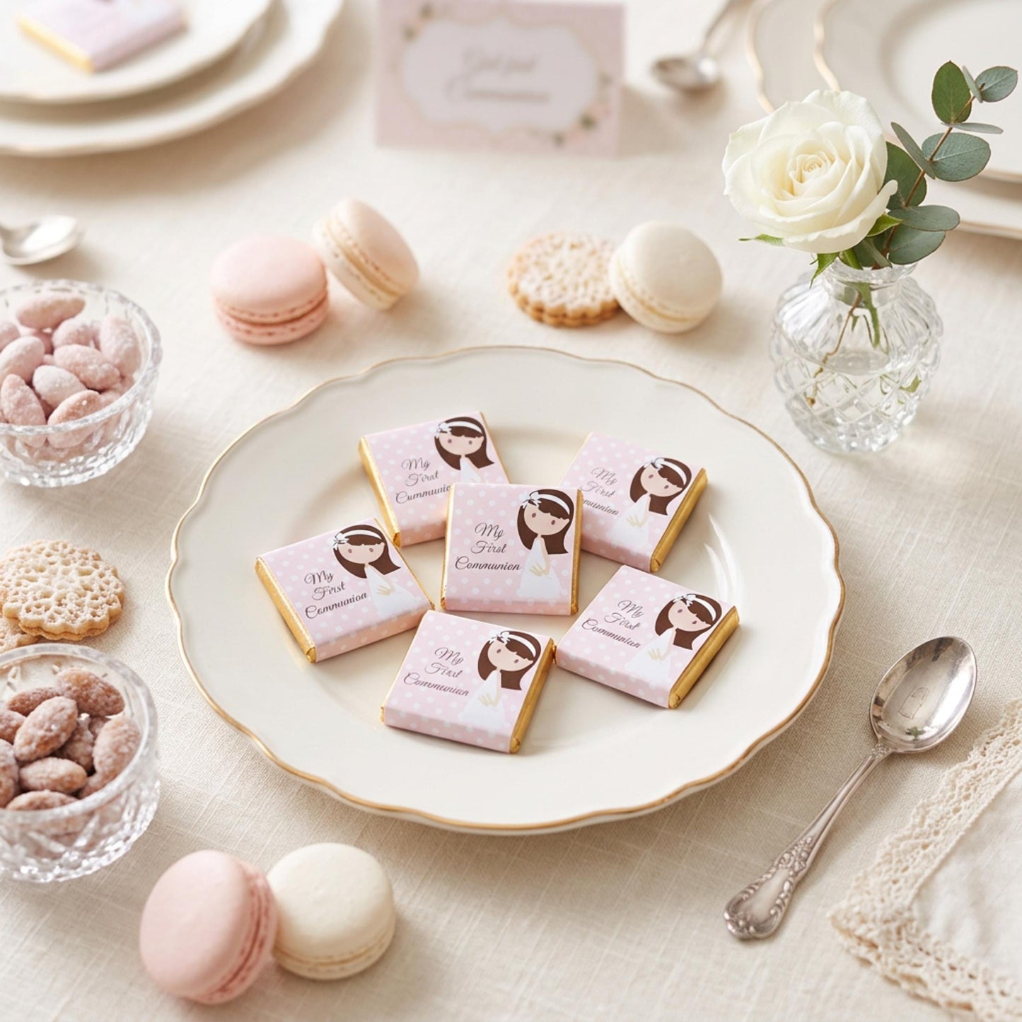 Personalised 1st Holy Communion Favours - Girls Pink Floral Chocolate Treats - Religious Party Bag Filler