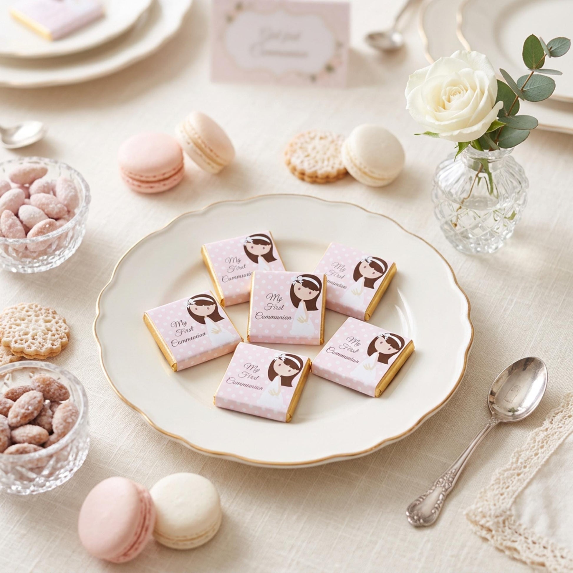 Personalised 1st Holy Communion Favours - Girls Pink Floral Chocolate Treats - Religious Party Bag Filler