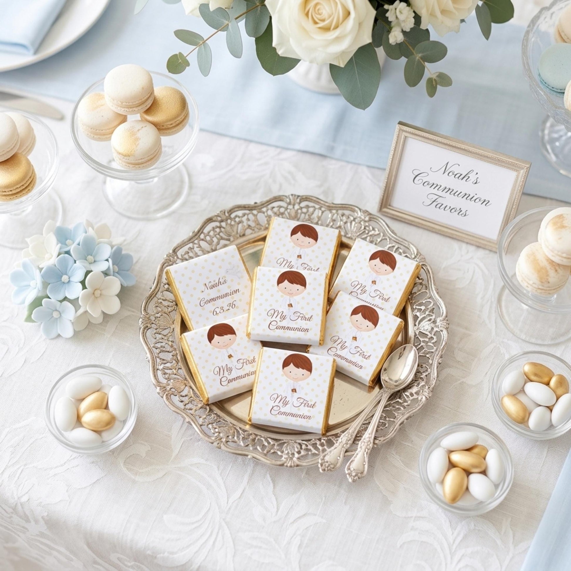 Personalised First Holy Communion Favours for Boys - Religious Chocolate Treats - Communion Guest Gifts