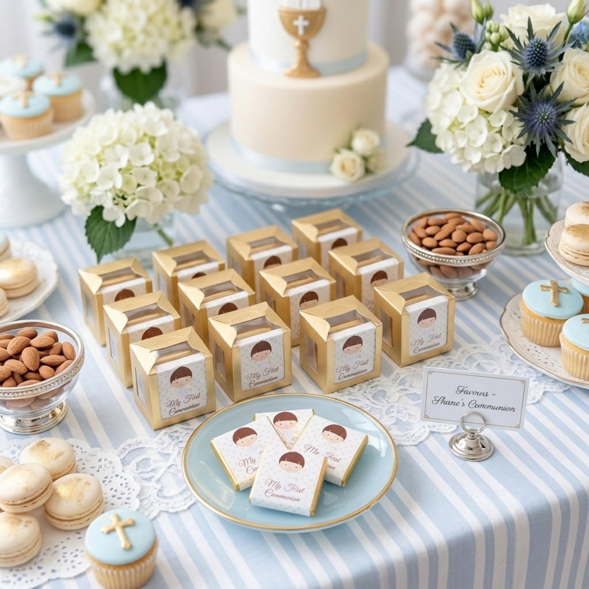 Personalised First Holy Communion Favours for Boys - Religious Chocolate Treats - Communion Guest Gifts