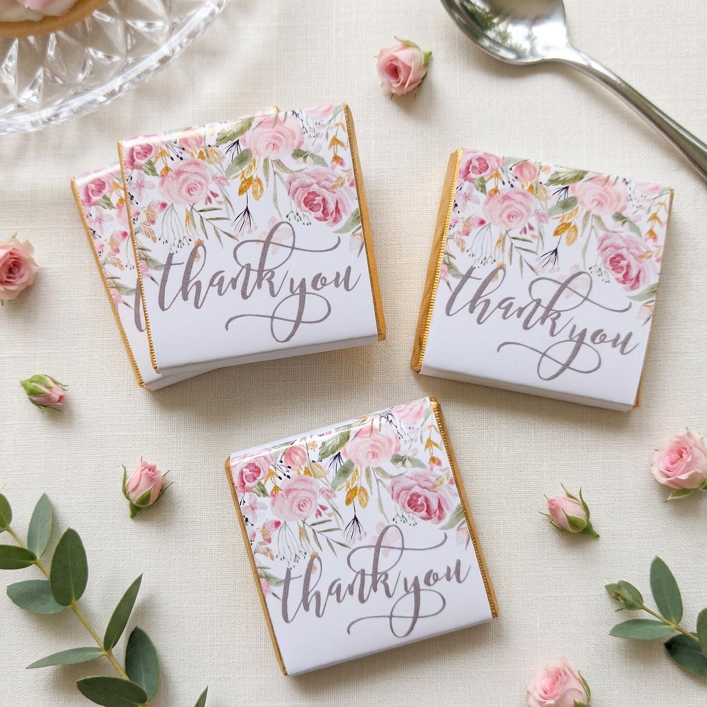 Personalised Pink Floral Chocolate Favours – Custom Thank You Wedding Treats