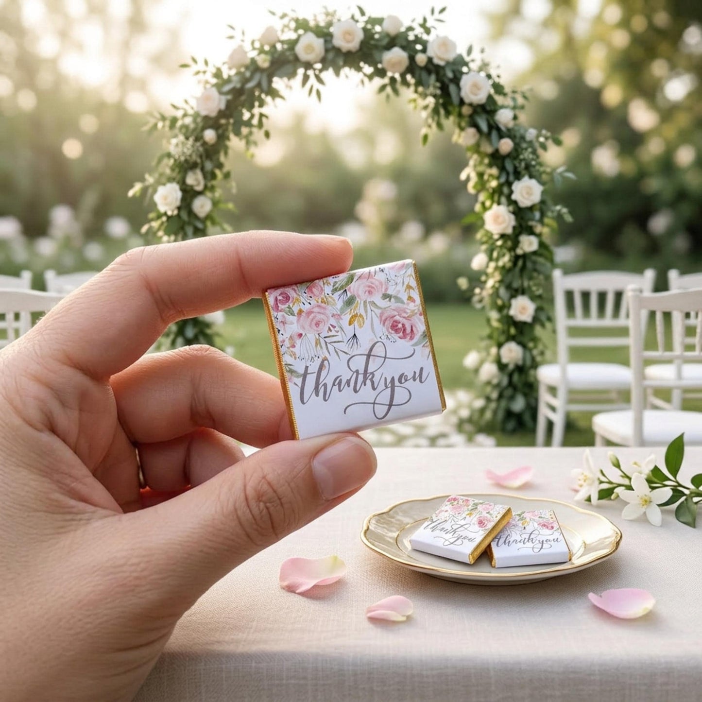 Personalised Pink Floral Chocolate Favours – Custom Thank You Wedding Treats