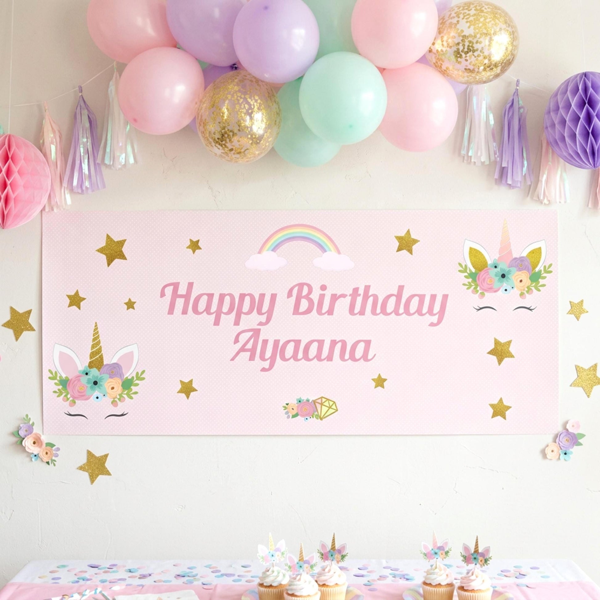 Personalised Unicorn Birthday Backdrop, Magical Rainbow Party Decor for Girls, Cake Table Wall Decor