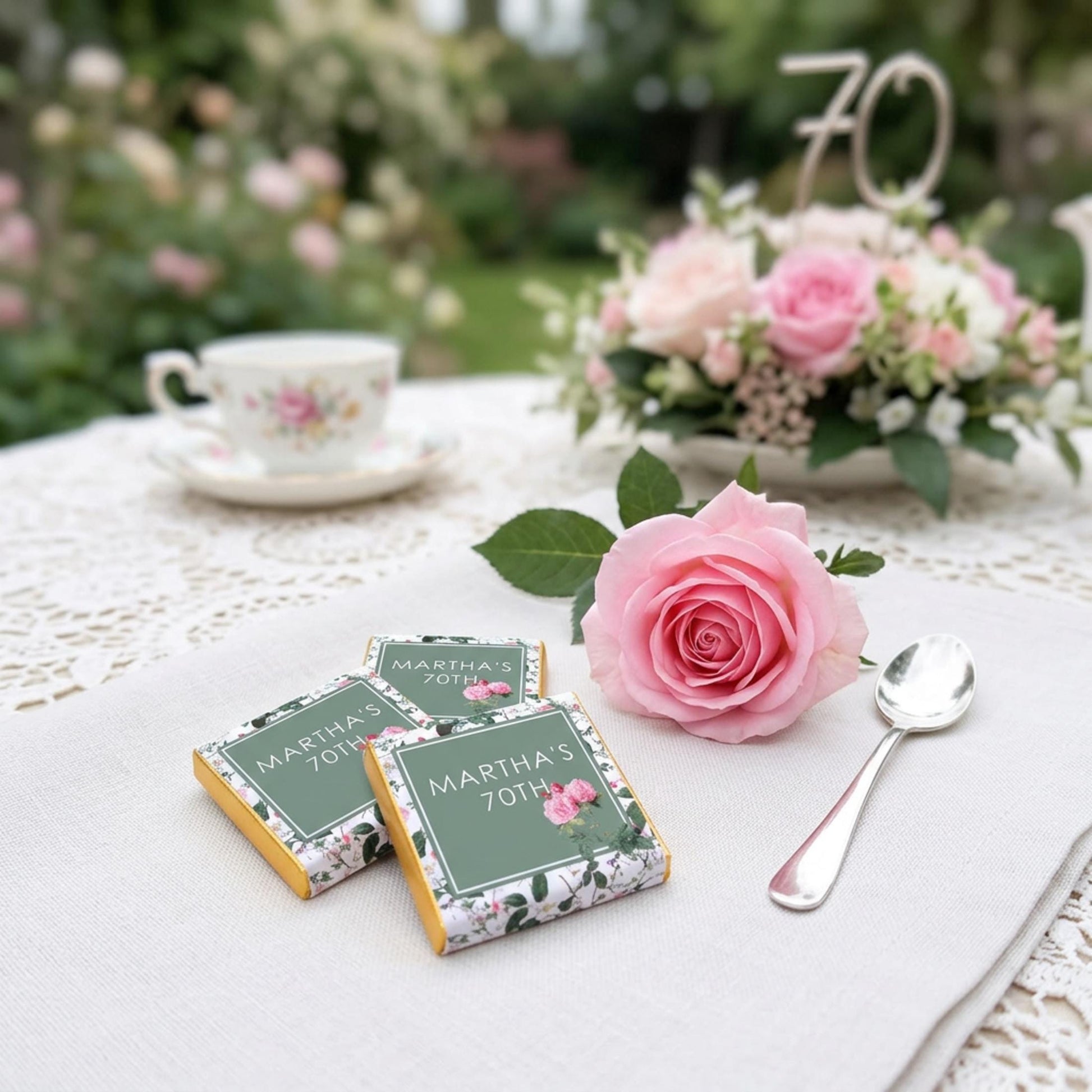 Personalised Cottage Chocolates – Custom 70th Birthday Party Favours, Guest Gifts