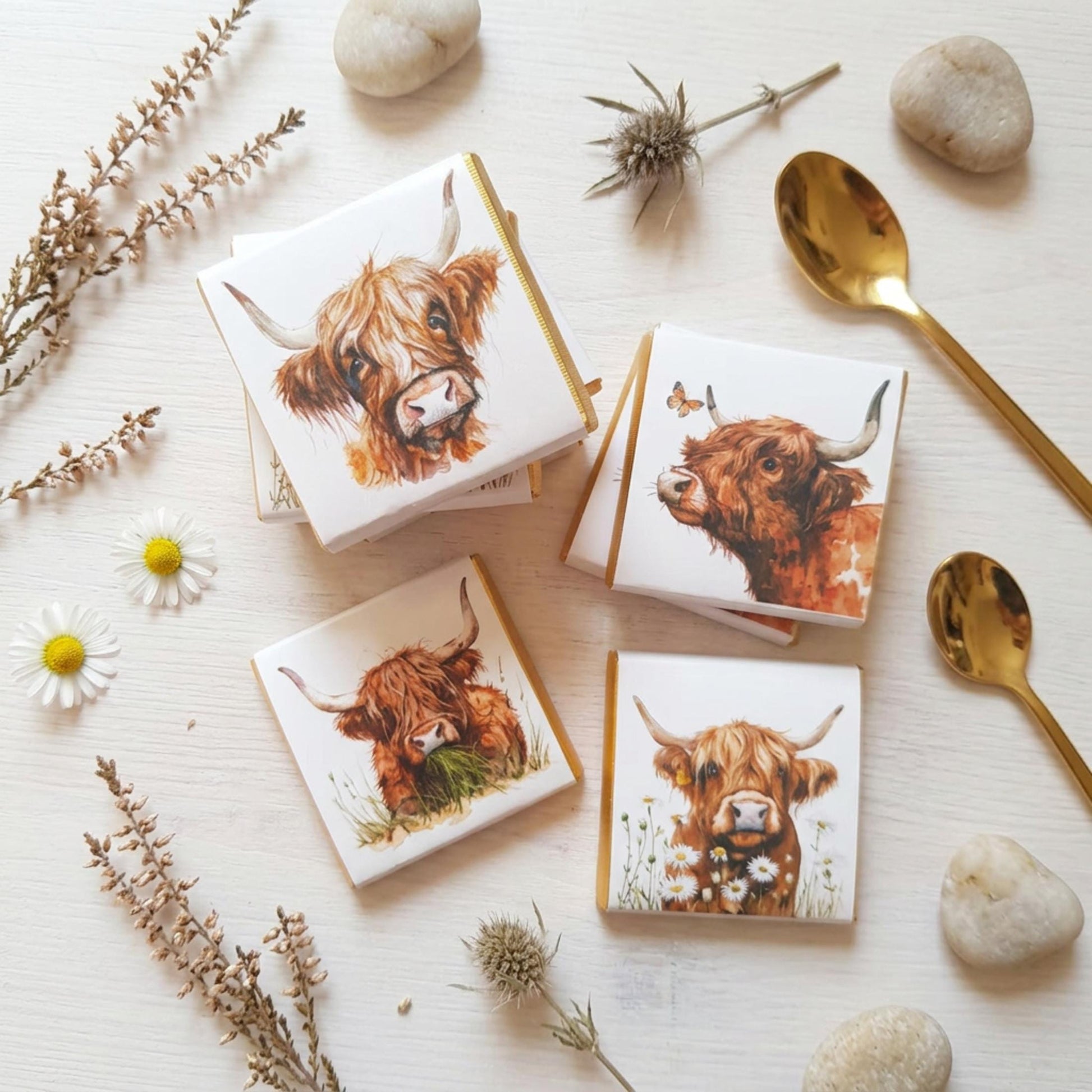Personalised Highland Cow Wedding Favours - Scottish Coo Chocolate Treats - Custom Birthday Party Favours
