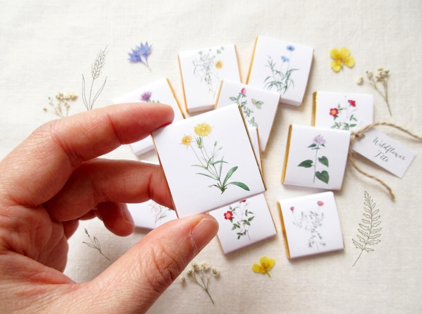 Personalised Wildflower Chocolates – Botanical Wedding Favours, Garden Party Treats