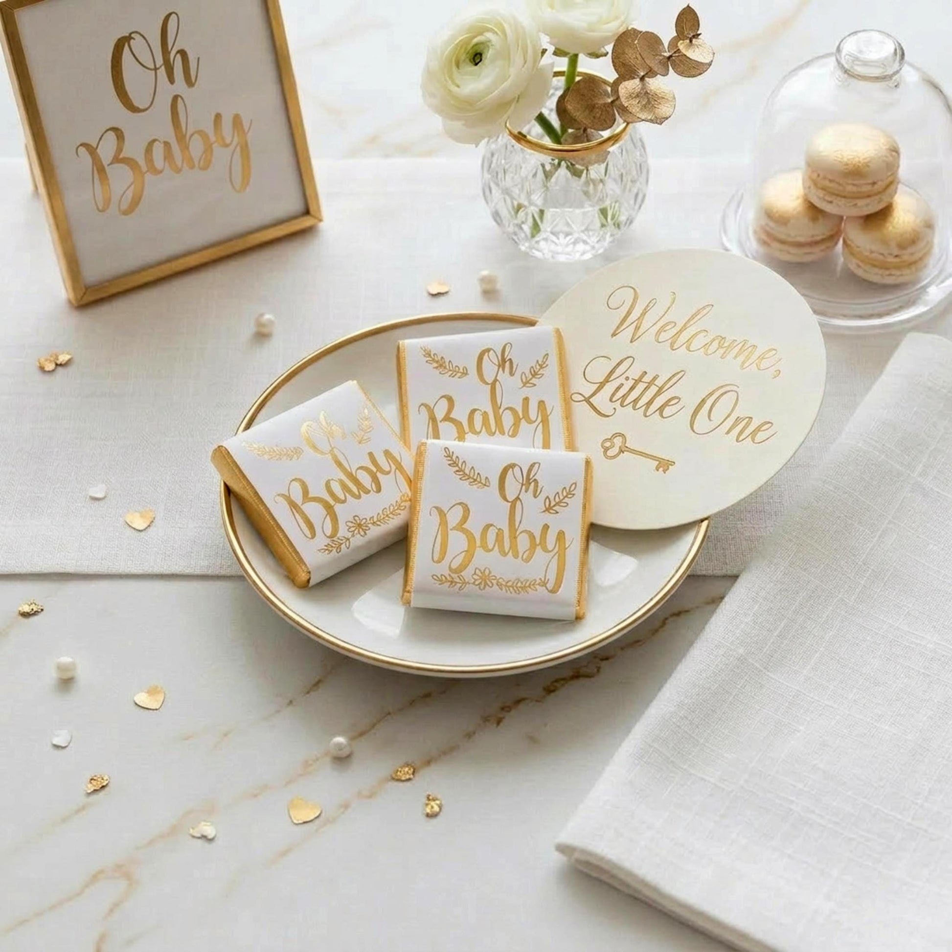 Personalised Oh Baby Chocolate Favours – Baby Shower Guest Treats Gold Foiled