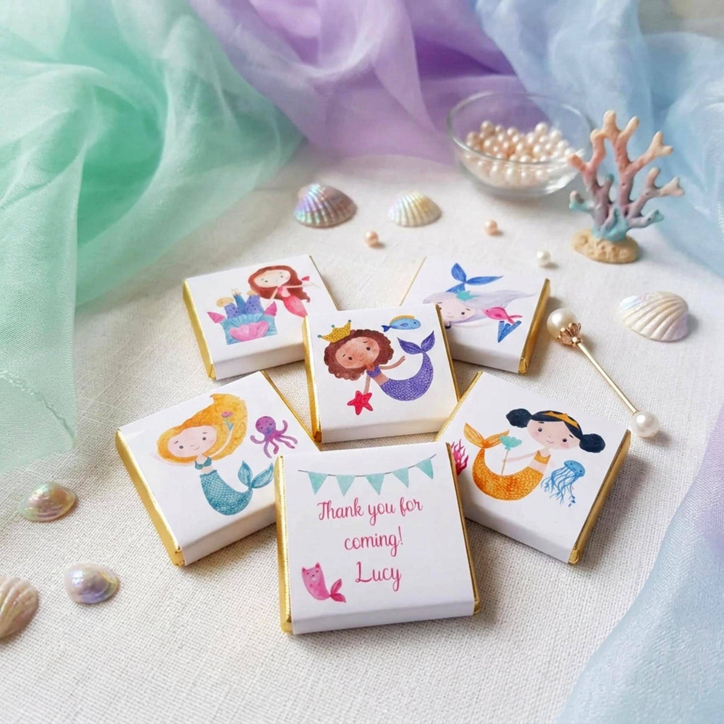 Personalised Mermaid Party Favours - Under the Sea Birthday Chocolate Treats - Ocean Theme Party Bag Fillers