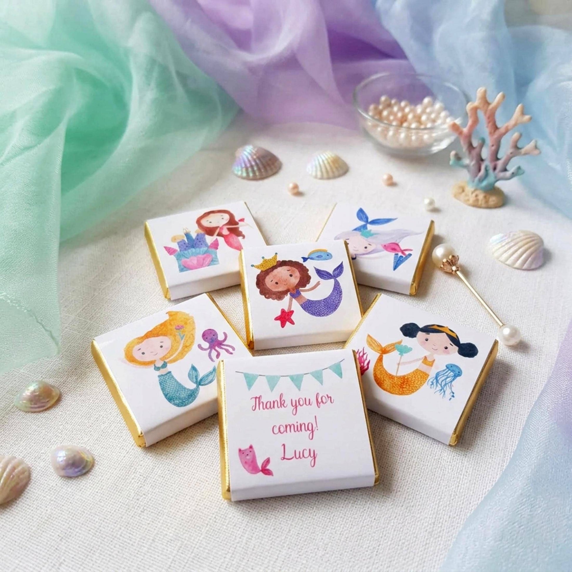 Personalised Mermaid Party Favours - Under the Sea Birthday Chocolate Treats - Ocean Theme Party Bag Fillers