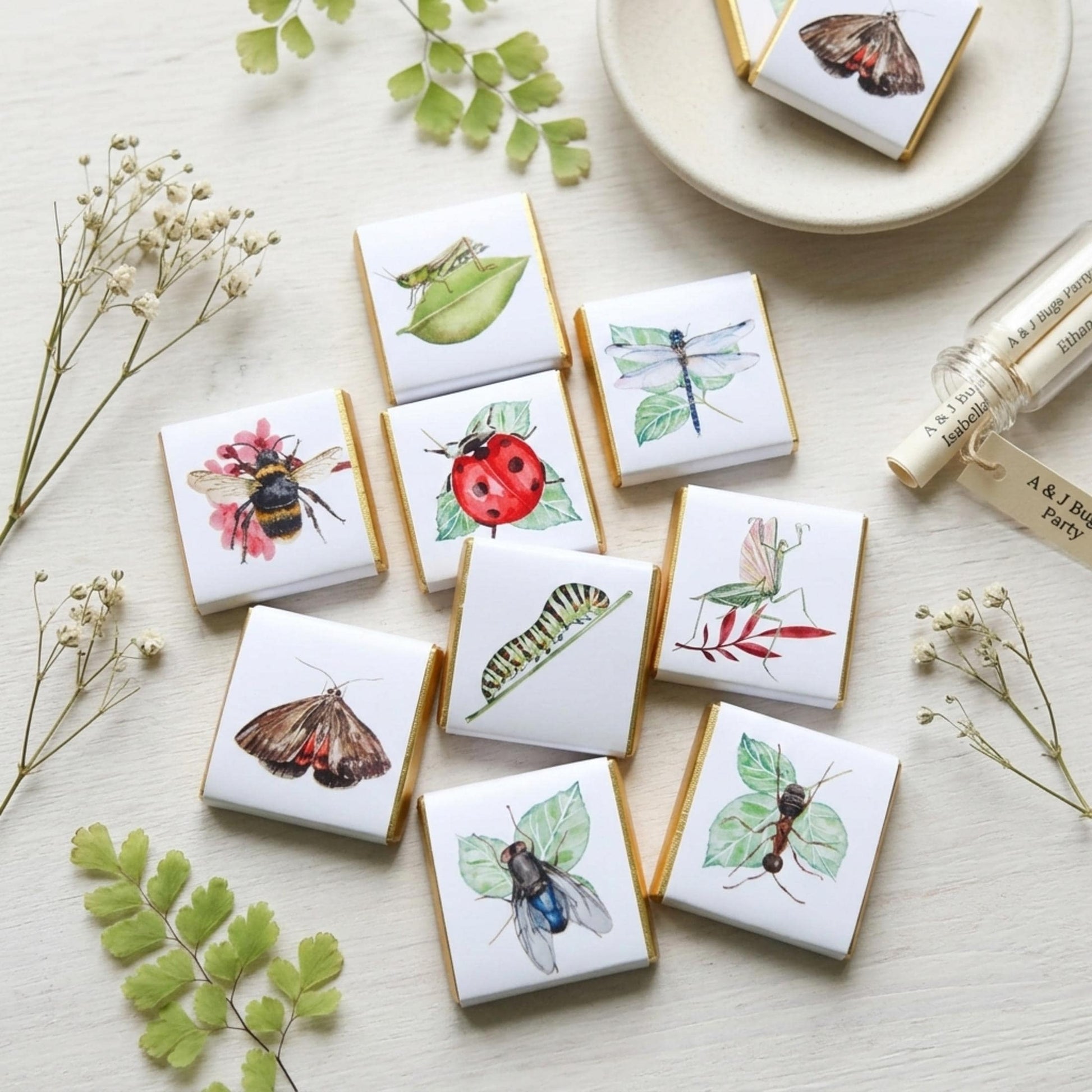 Personalised Garden Bugs Chocolates – Birthday Party Favours, Nature Theme Treats