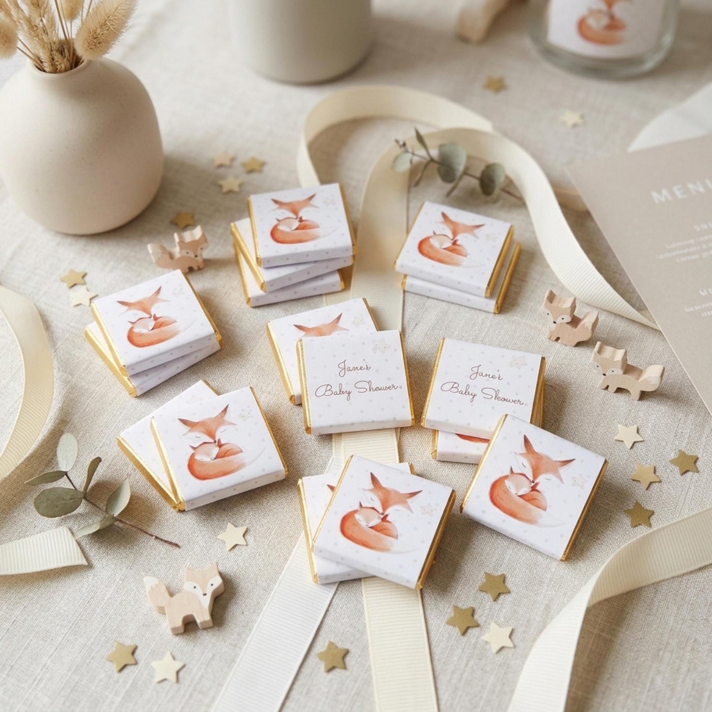 Personalised Mum and Baby Fox Chocolates – Woodland Baby Shower Favours, Party Bag Fillers