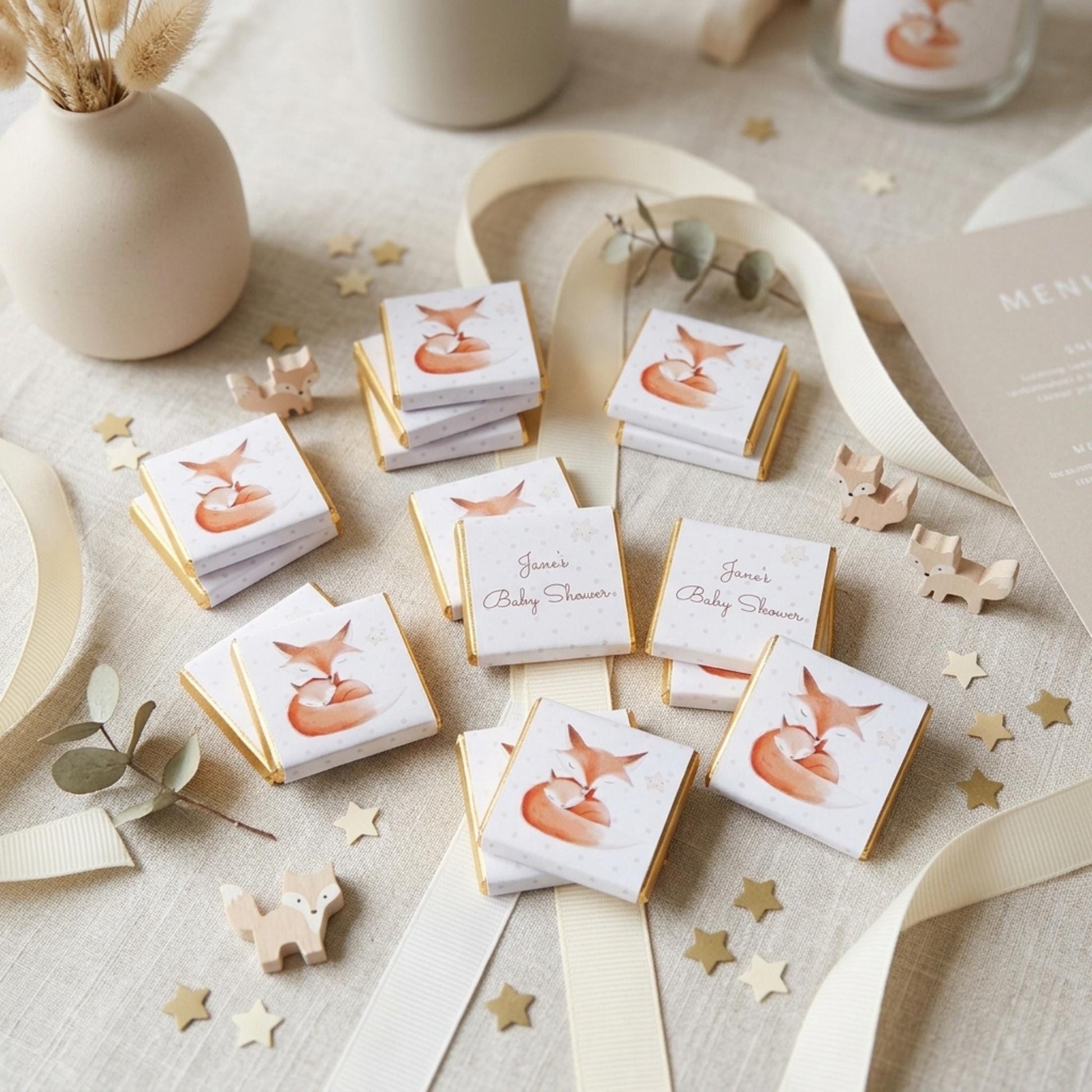Personalised Mum and Baby Fox Chocolates – Woodland Baby Shower Favours, Party Bag Fillers