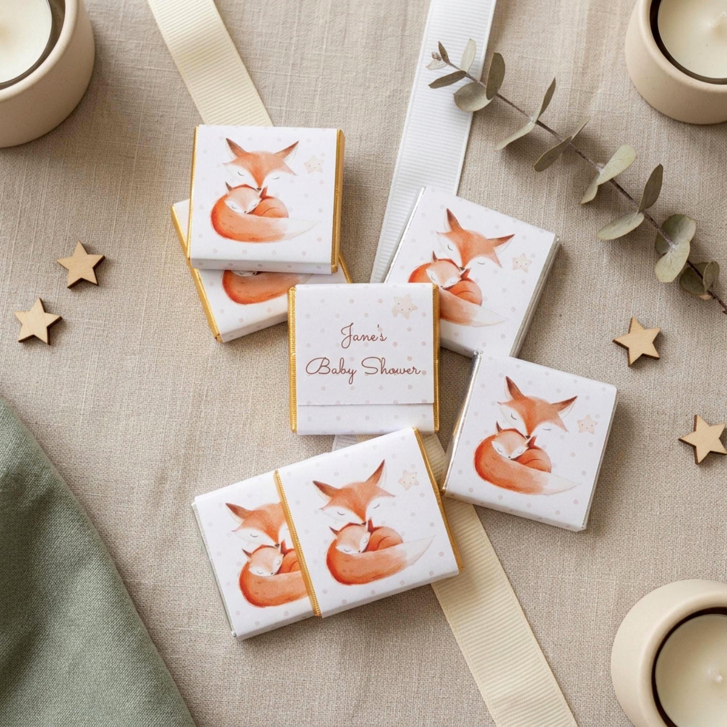 Personalised Mum and Baby Fox Chocolates – Woodland Baby Shower Favours, Party Bag Fillers