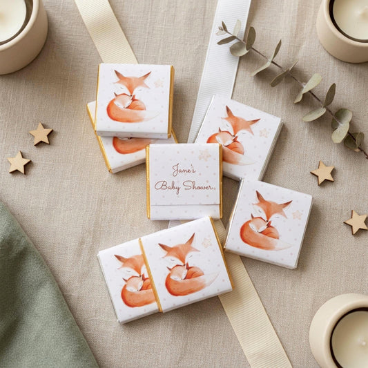 Personalised Mum and Baby Fox Chocolates – Woodland Baby Shower Favours, Party Bag Fillers