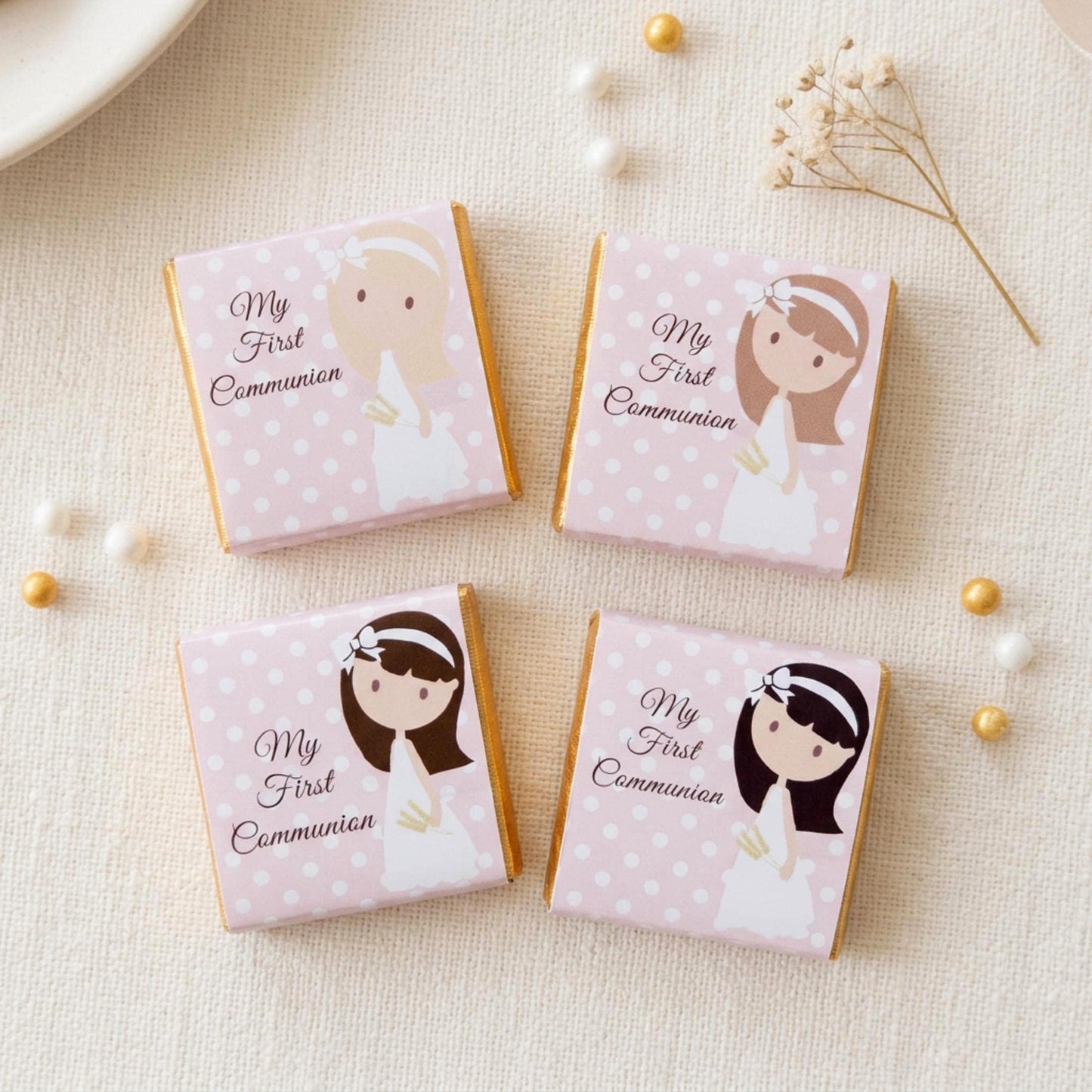 Personalised 1st Holy Communion Favours - Girls Pink Floral Chocolate Treats - Religious Party Bag Filler