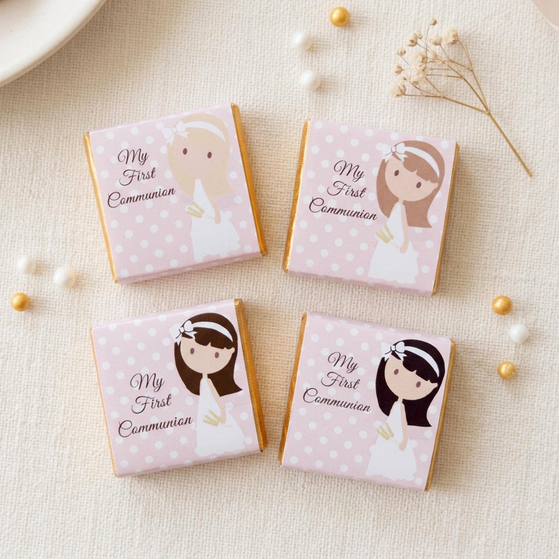 Personalised 1st Holy Communion Favours - Girls Pink Floral Chocolate Treats - Religious Party Bag Filler